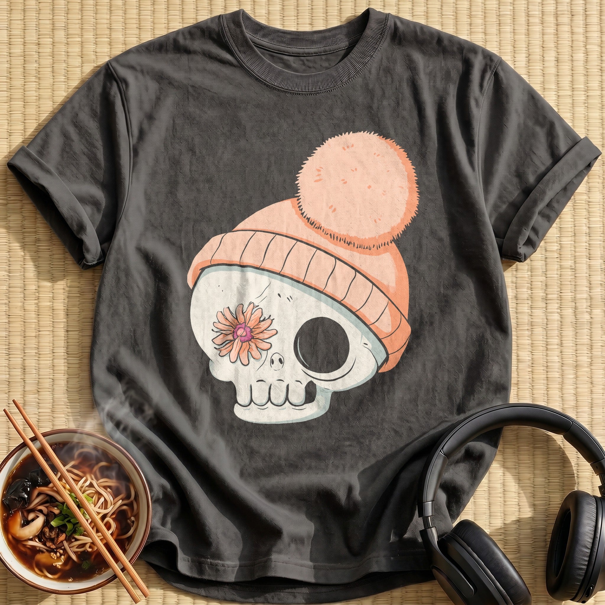Peach Beanie Flower Skull