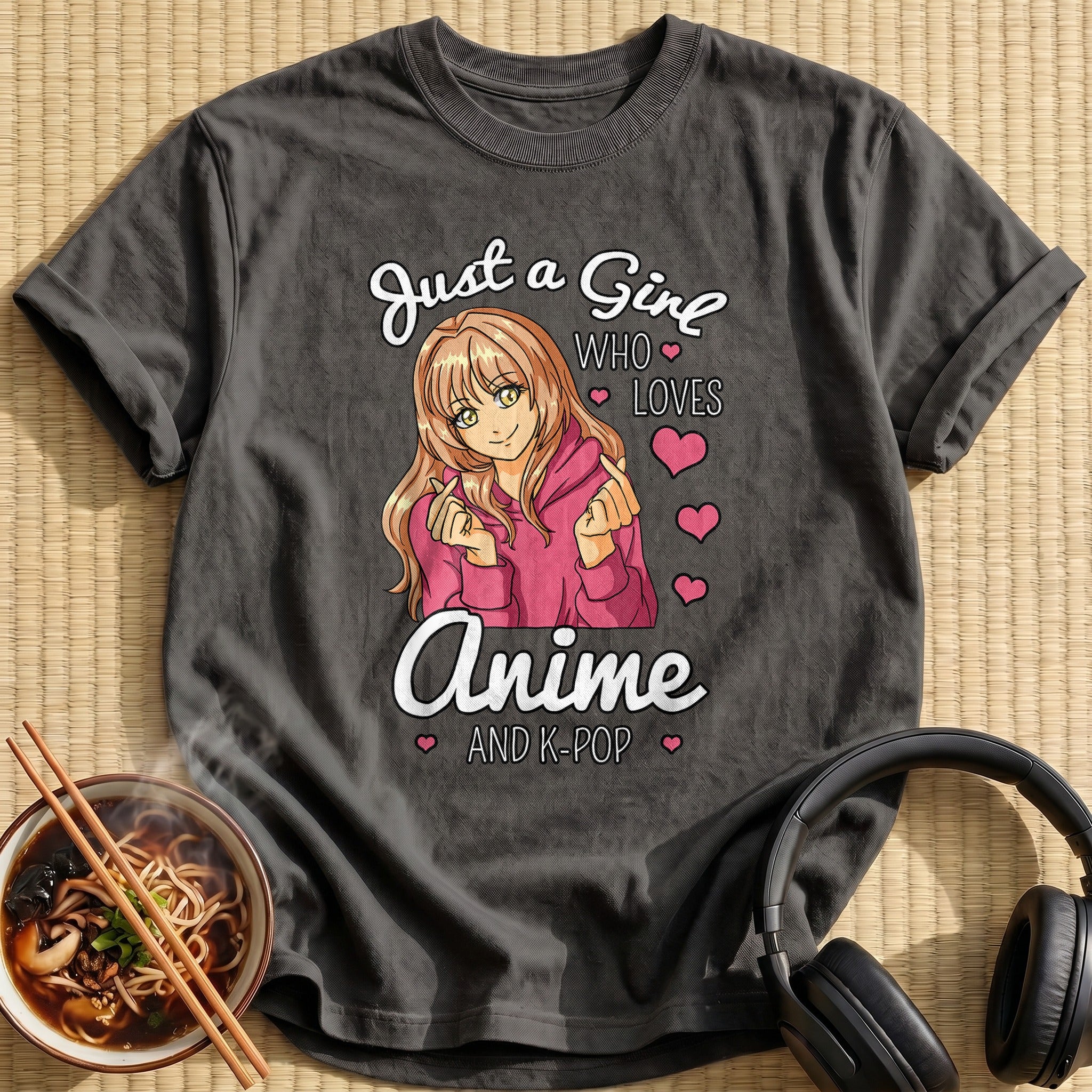 Pink Hoodie Girl Kpop Finger Hearts - Charcoal