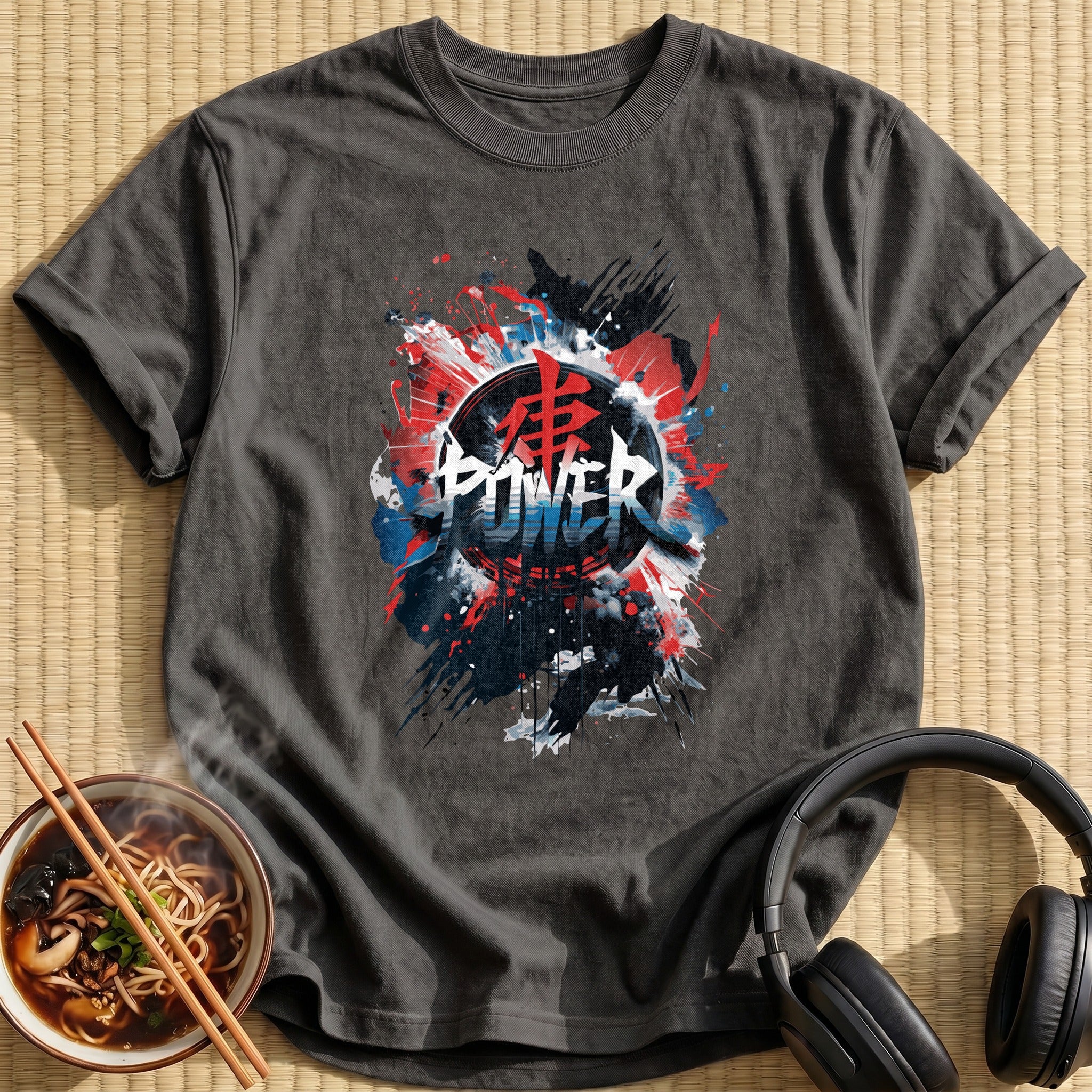 Power Kanji Ink Splatter Graffiti - Charcoal