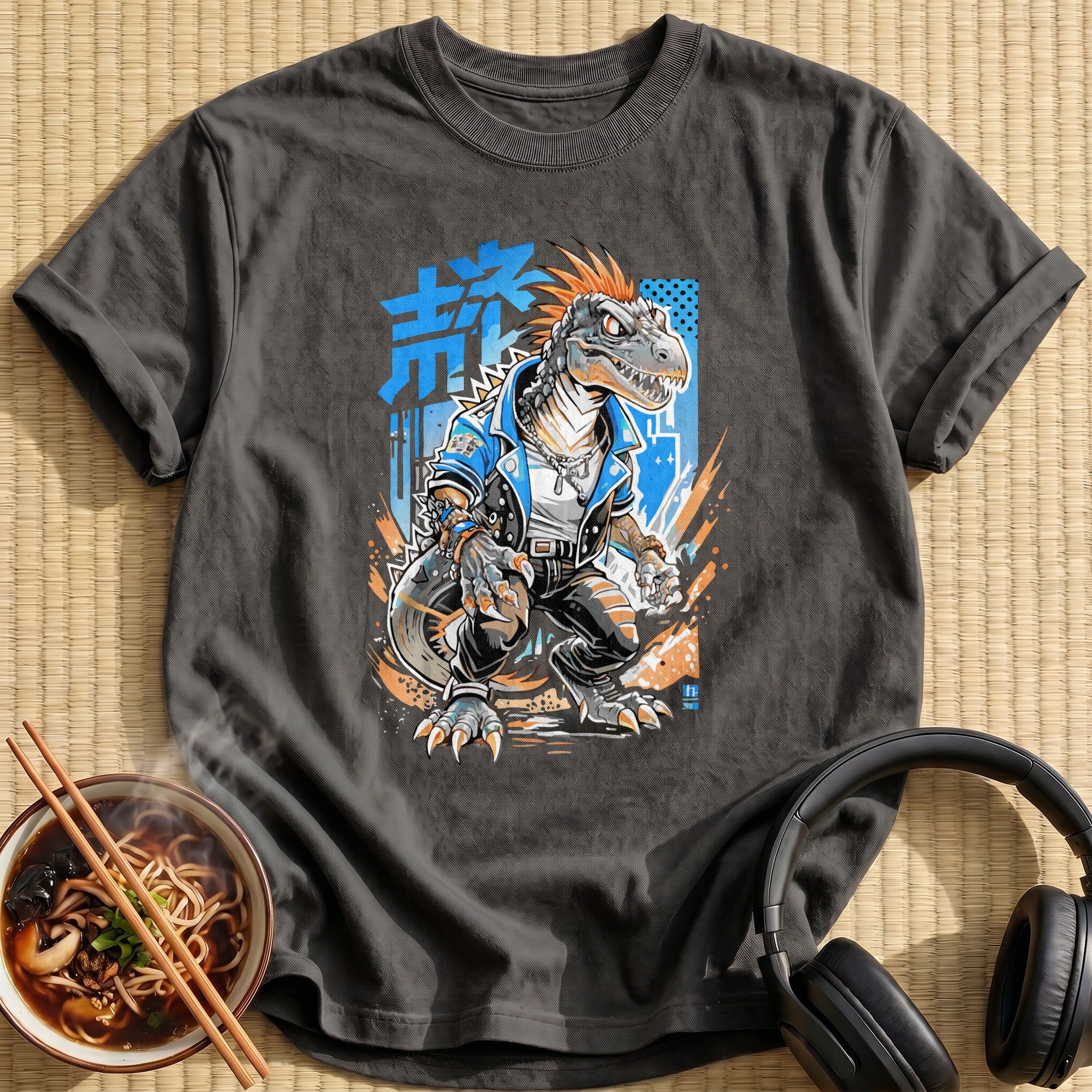 Punk Raptor Dinosaur Leather Jacket - Charcoal