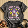 Purple Girl Eating Ramen White Cat - Charcoal