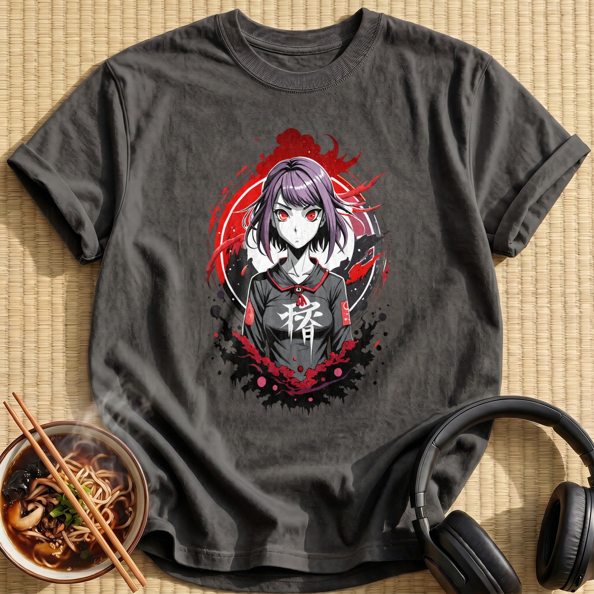 Purple Hair Red Eyes Girl - Charcoal