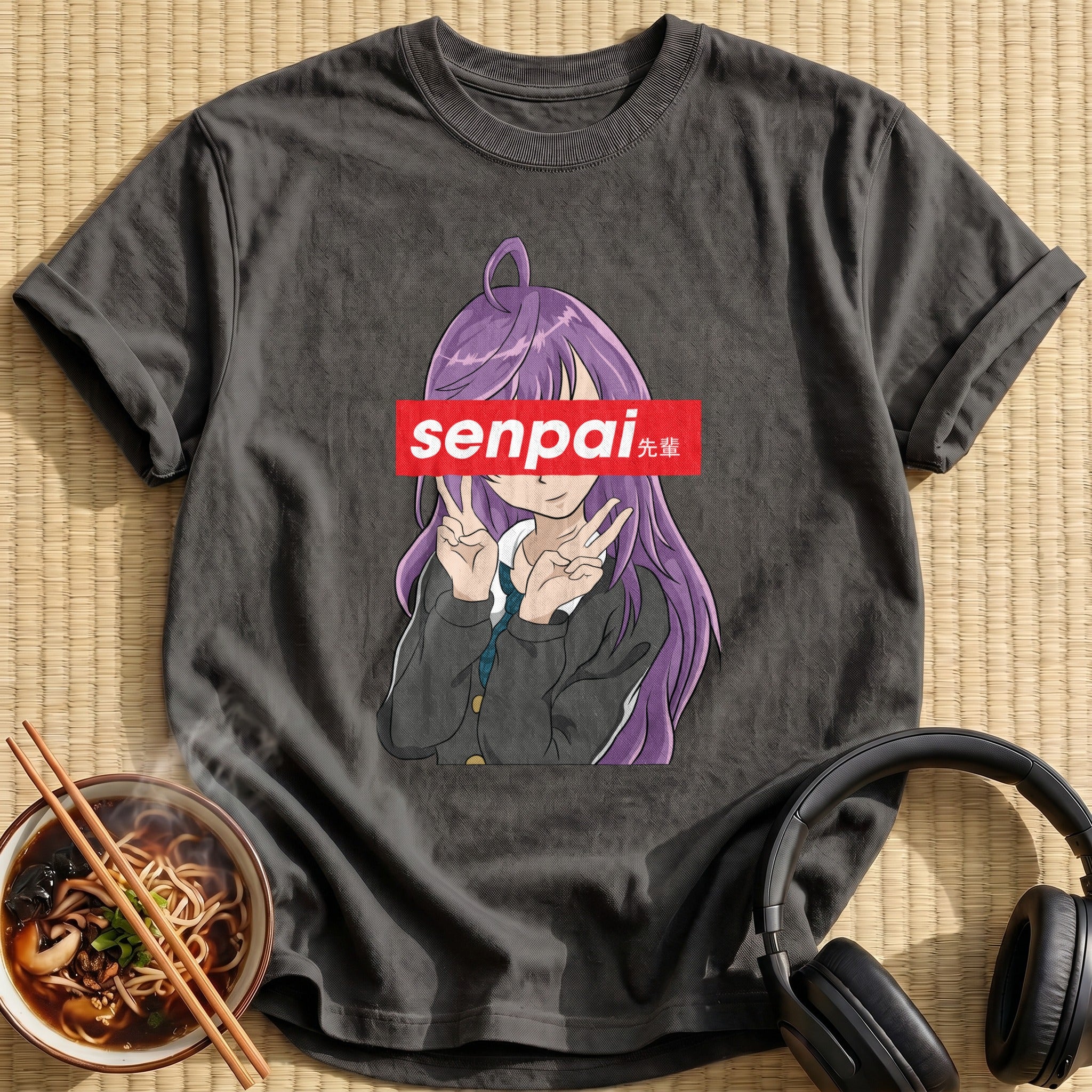 Purple Haired Senpai Peace Sign Girl - Charcoal