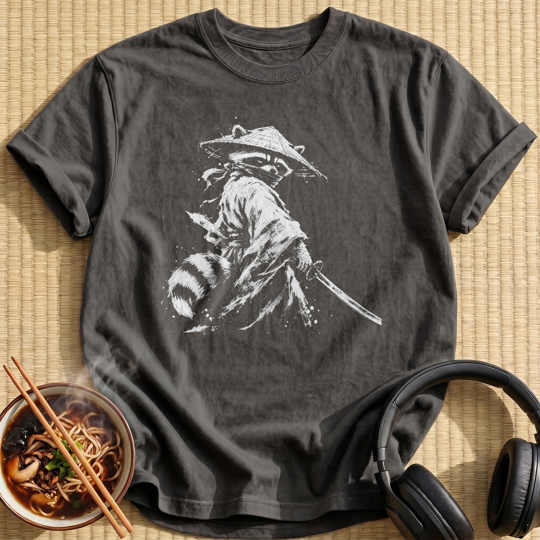 Raccoon Ronin Straw Hat Monochrome