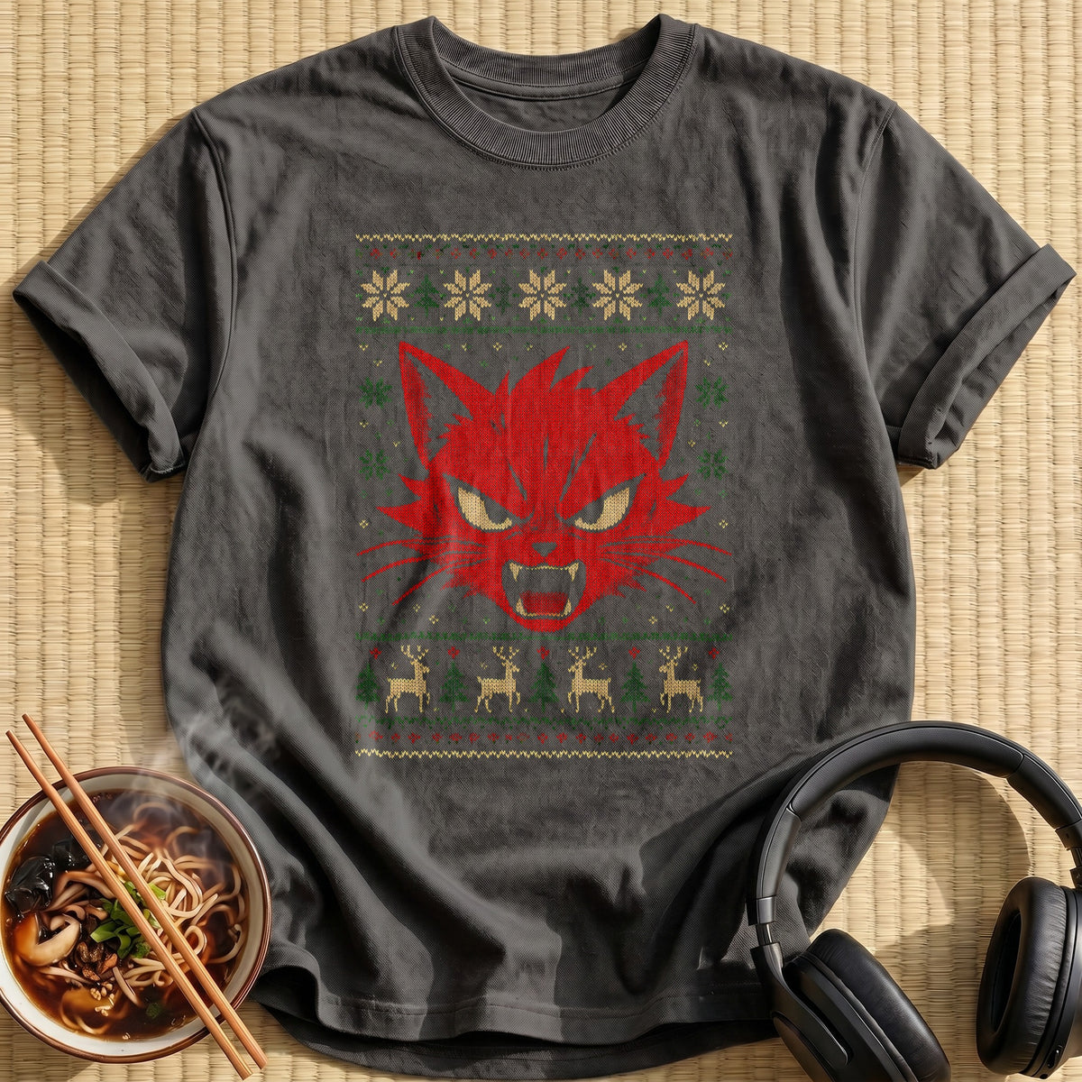 Red Anime Cat Sweater 47 - Charcoal