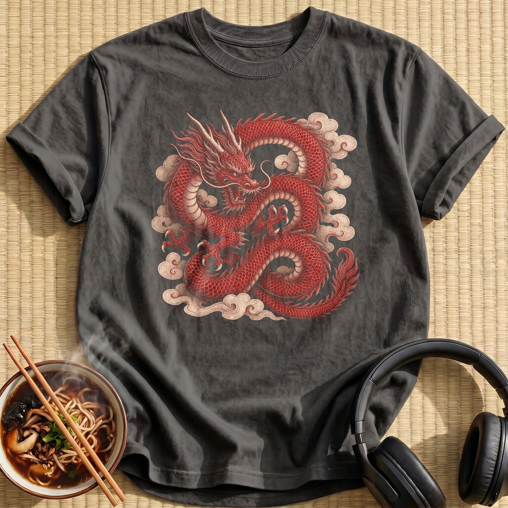 Red Chinese Dragon Cloud Swirls