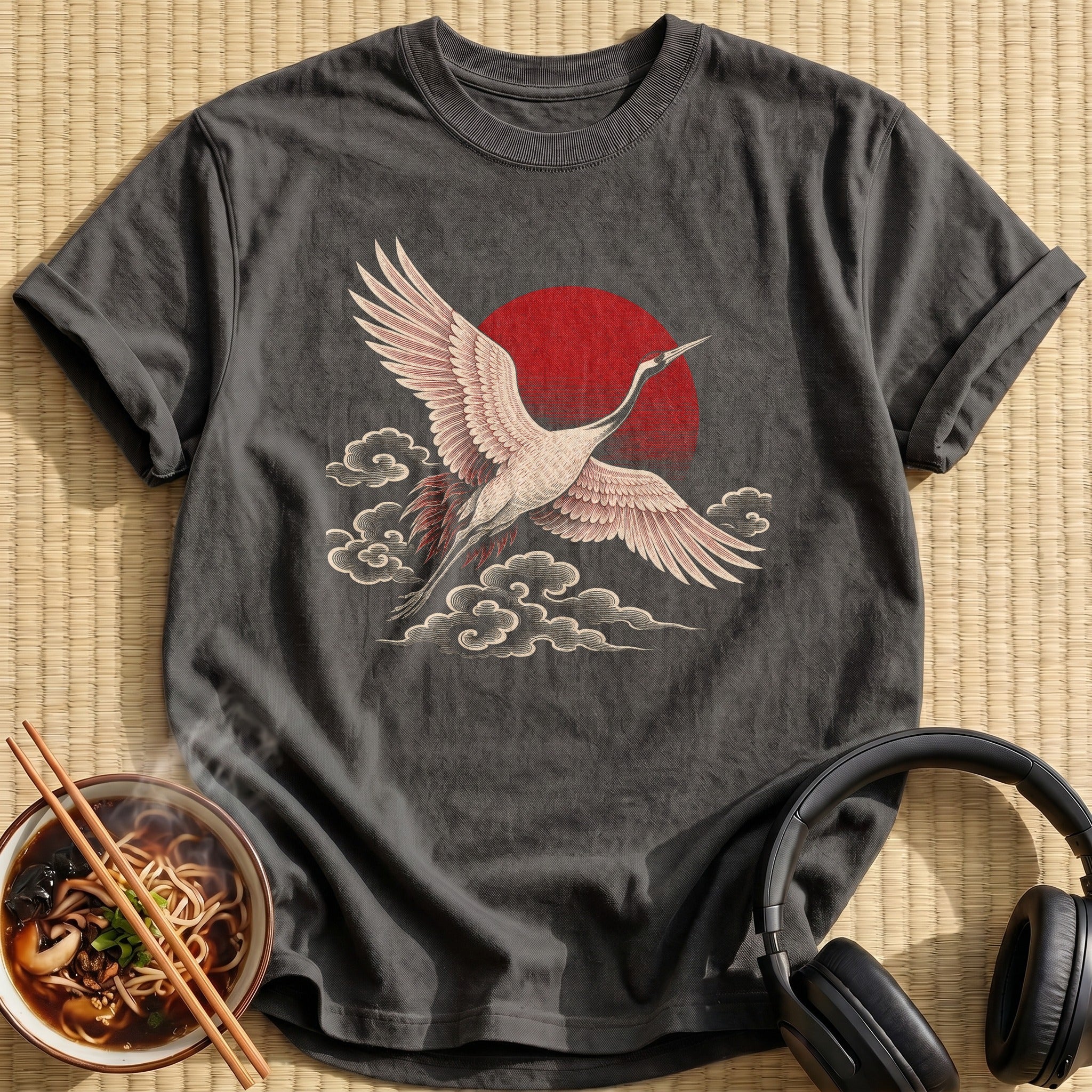 Red Crowned Crane Rising Sun