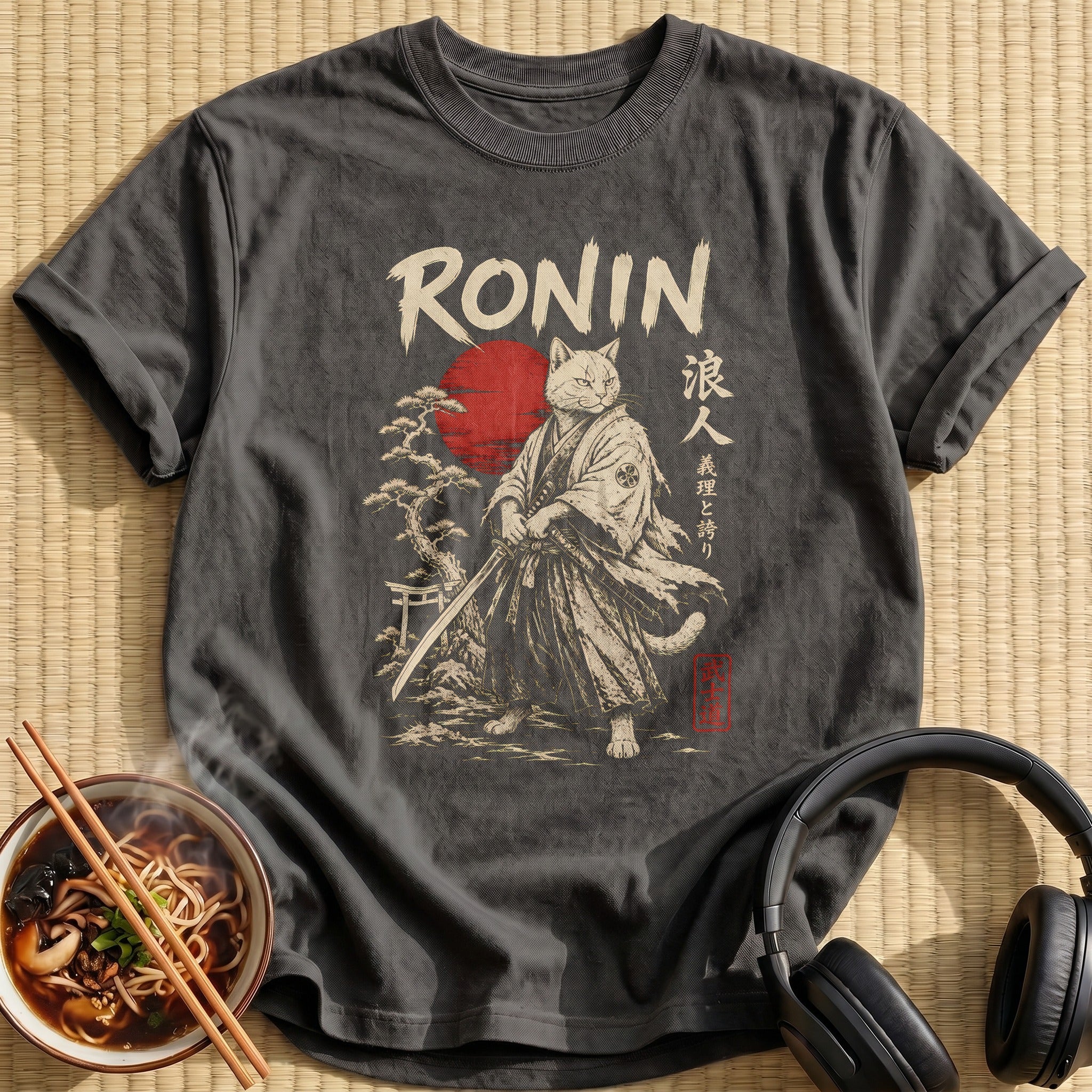 Ronin Cat Ukiyoe 77 - Charcoal