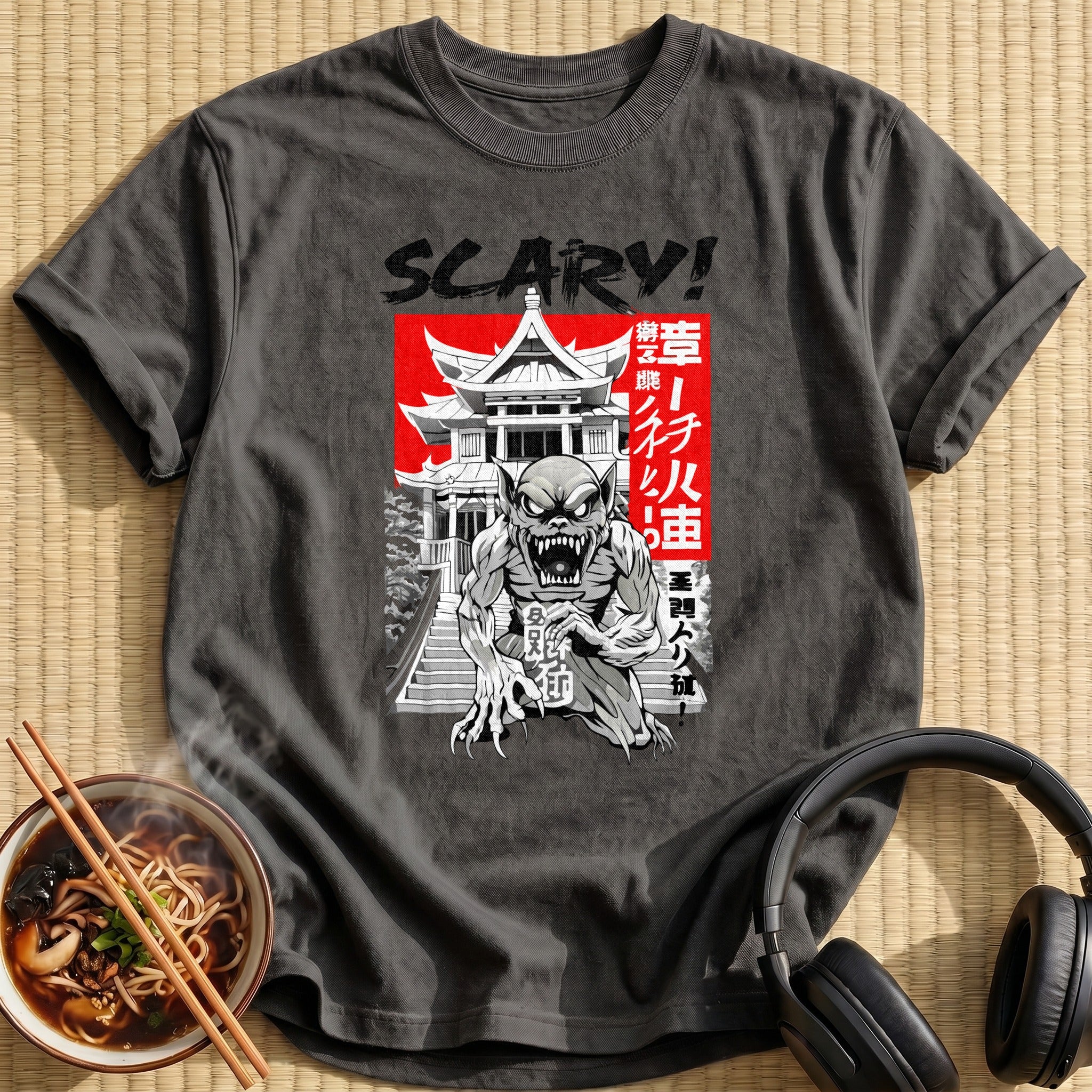 Scary Snarling Goblin Temple Scene - Charcoal