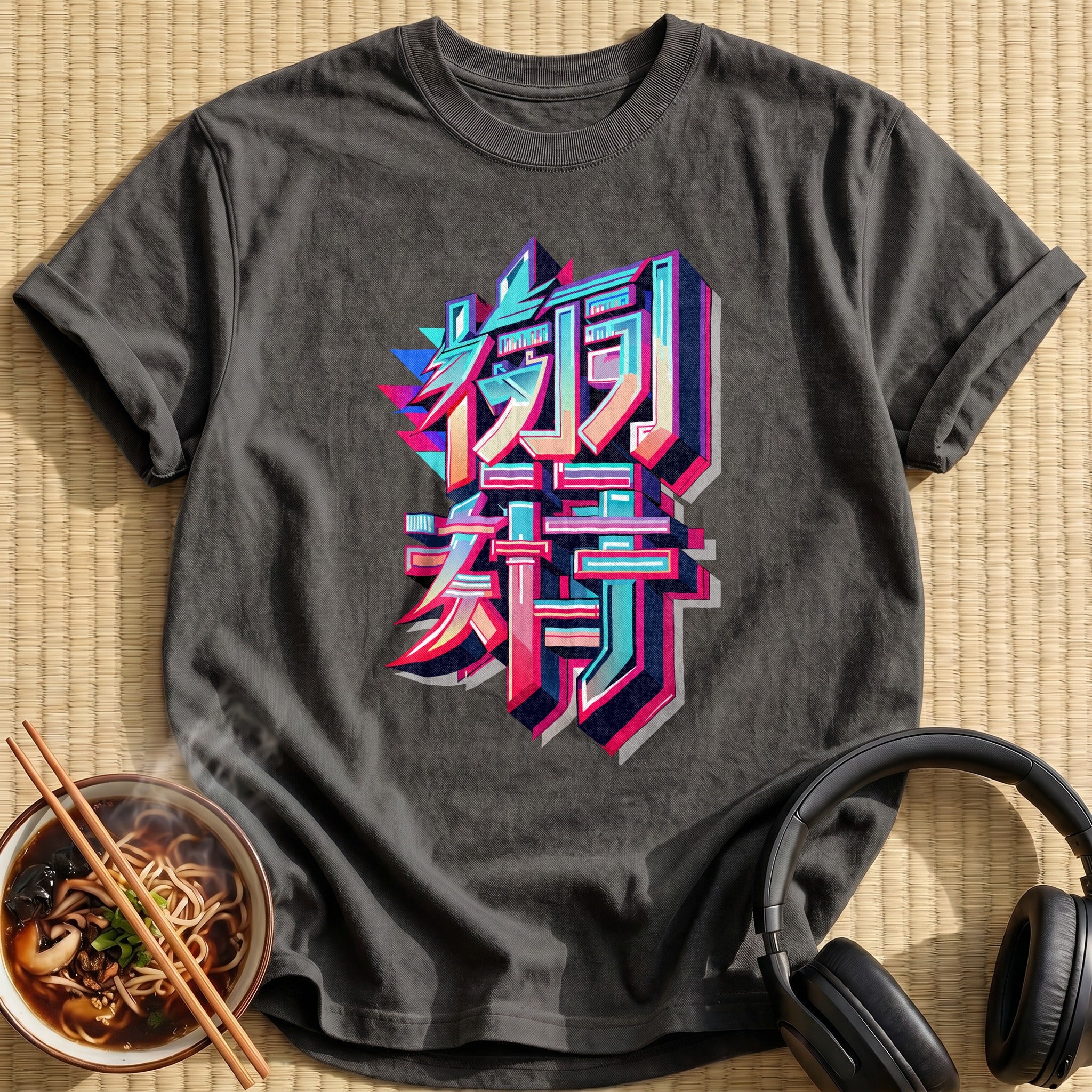 Sharp Neon Chrome Japanese Lettering - Charcoal