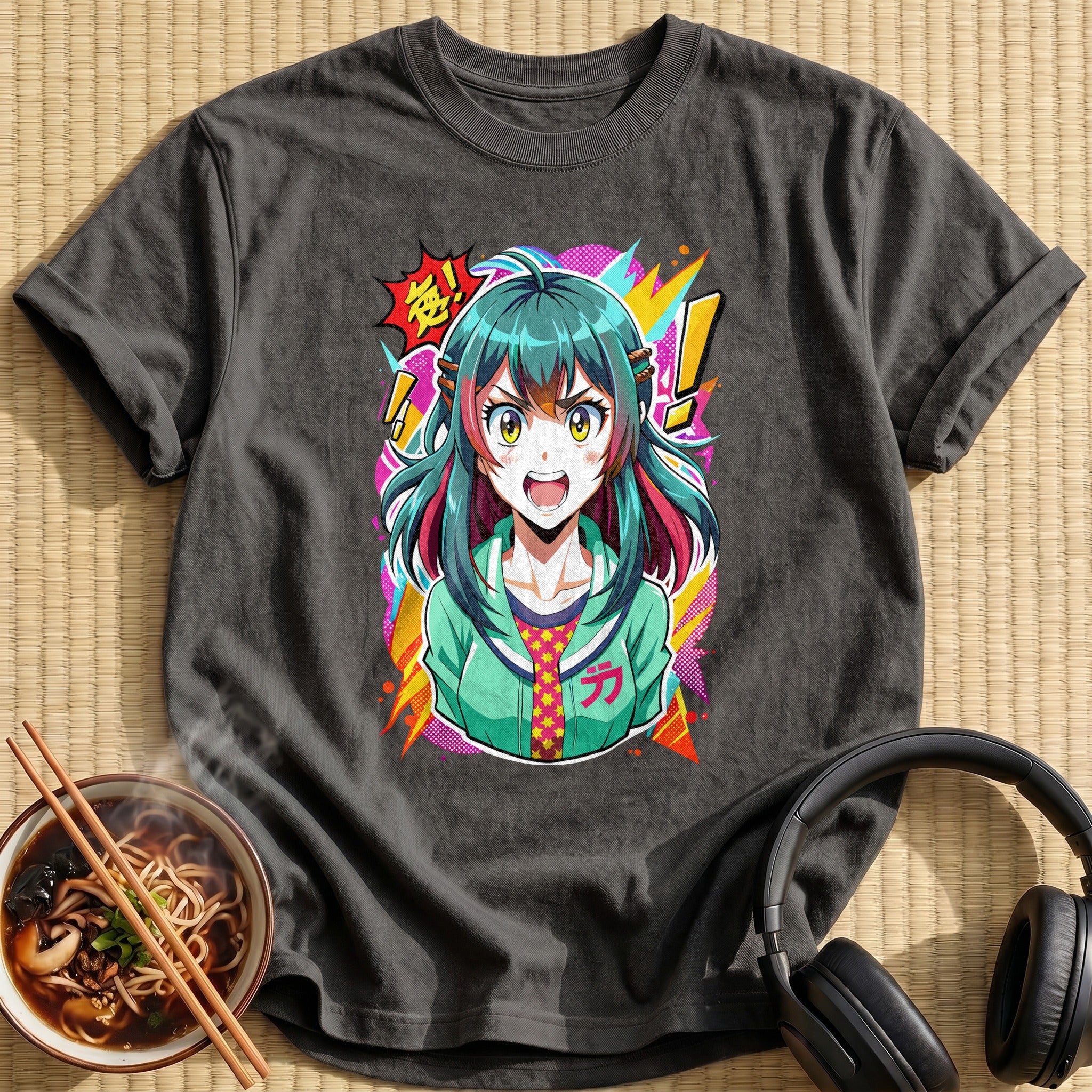 Shouting Teal Haired Anime Girl - Charcoal