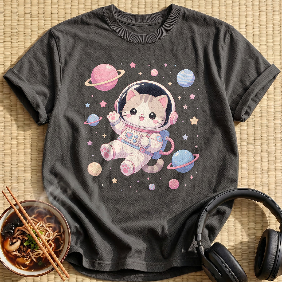 Space Cat Kawaii 24 - Charcoal