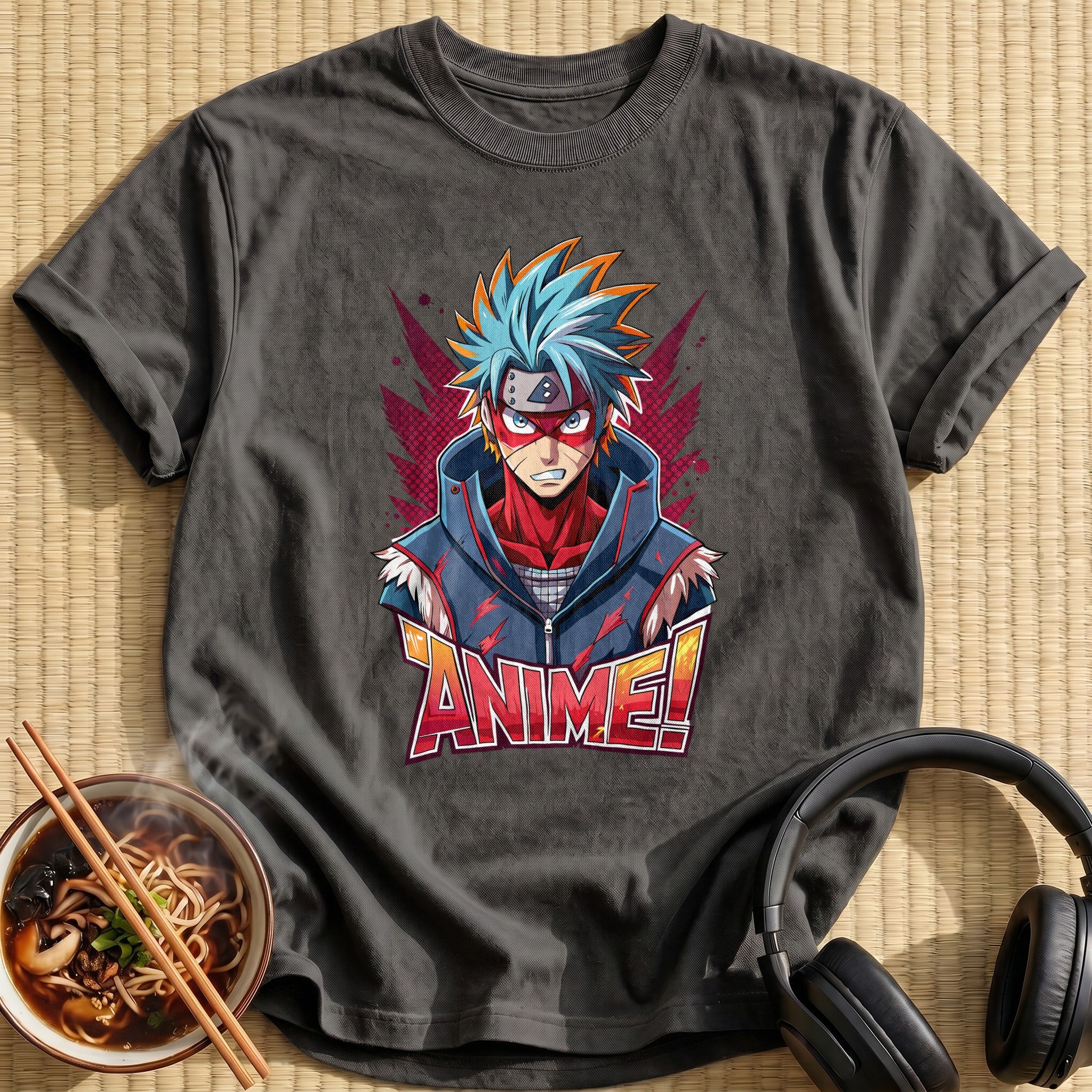 Spiky Blue Haired Anime Hero - Charcoal