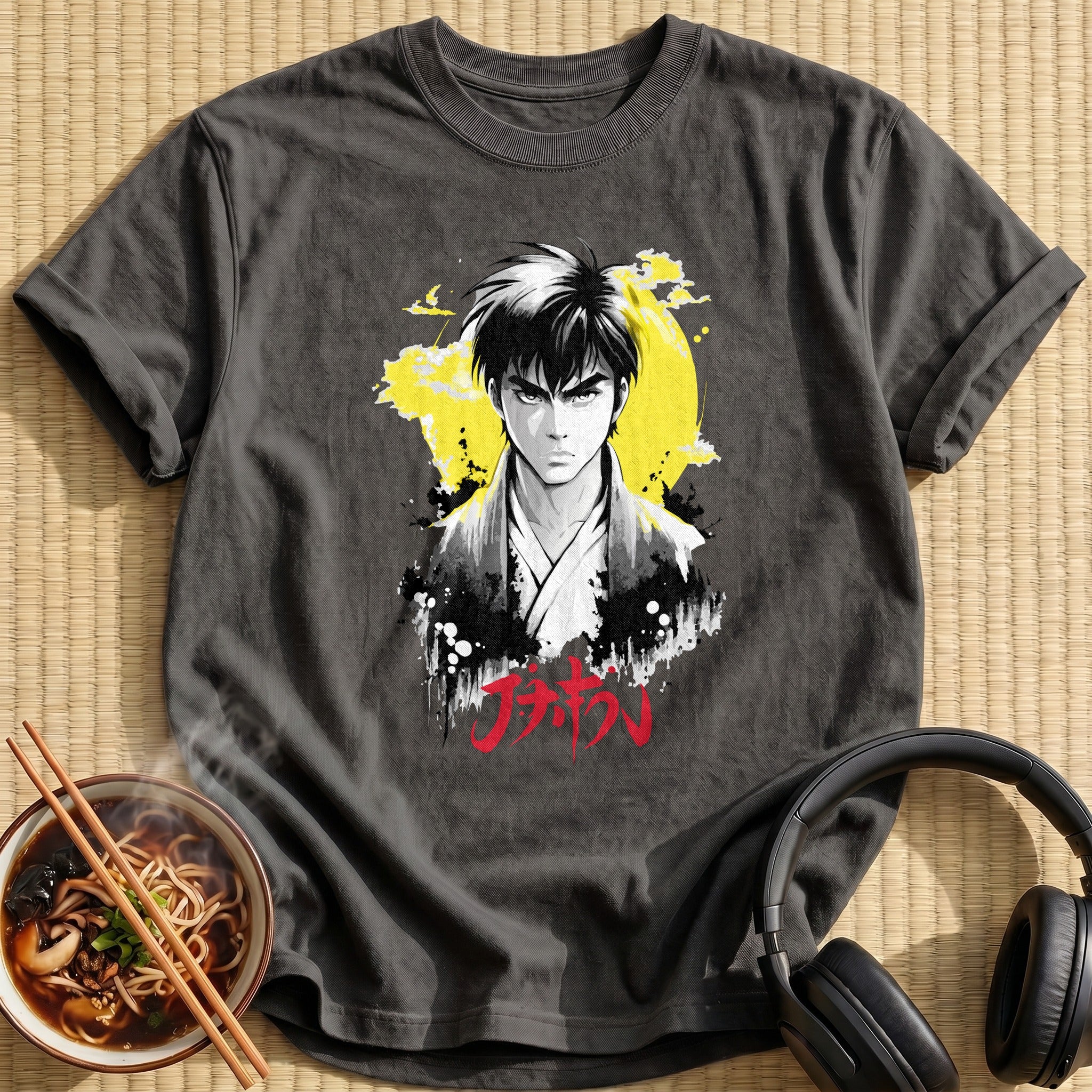 Stern Samurai Man Yellow Sun - Charcoal