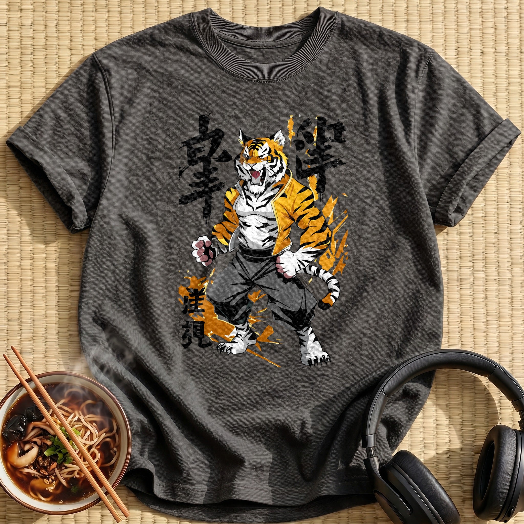 Strong Muscular Tiger Fighter Stance - Charcoal
