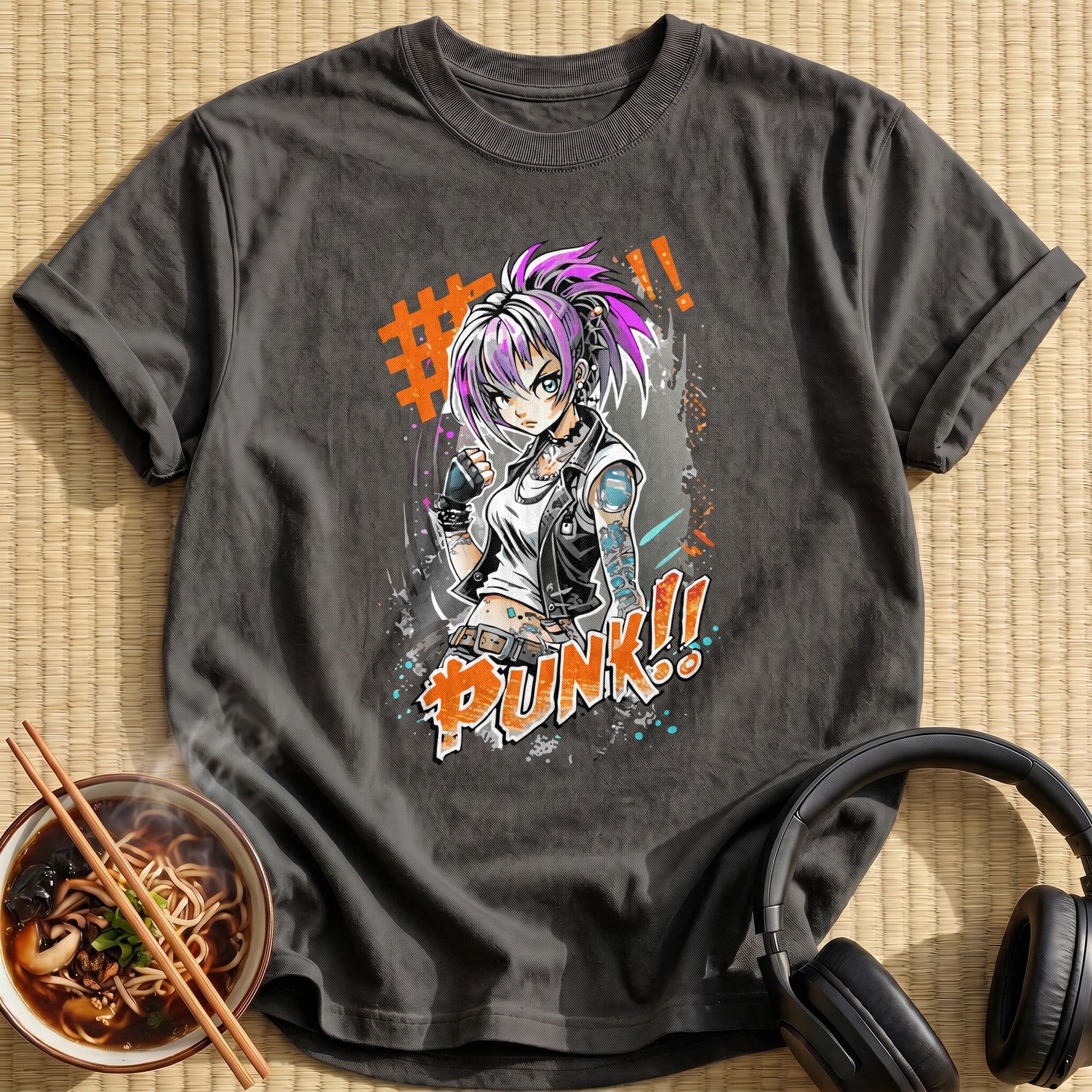 Tattooed Punk Anime Rebel Girl - Charcoal