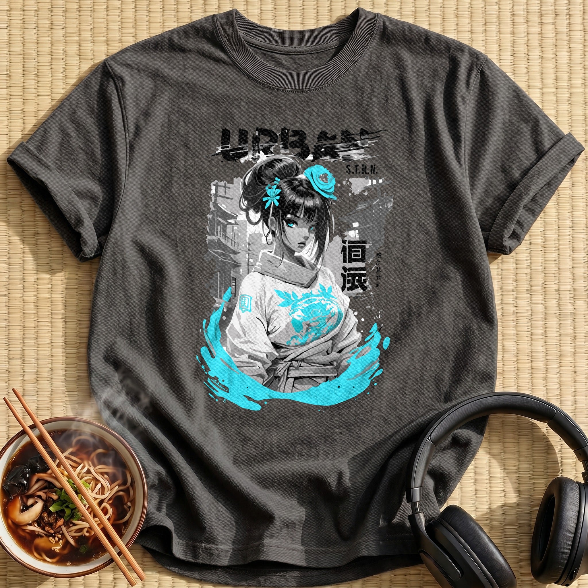 Urban Streetwear Anime Girl Cyan - Charcoal