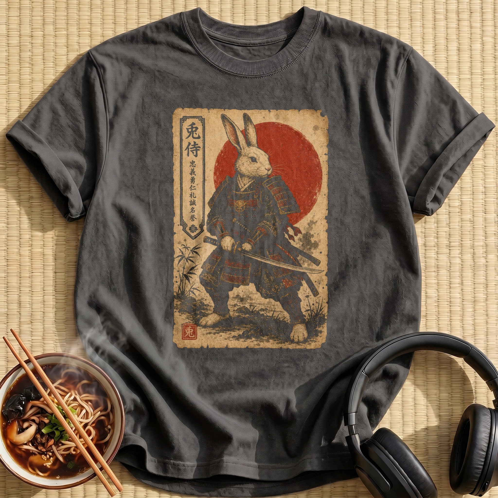 Vintage Samurai Rabbit Red Sun