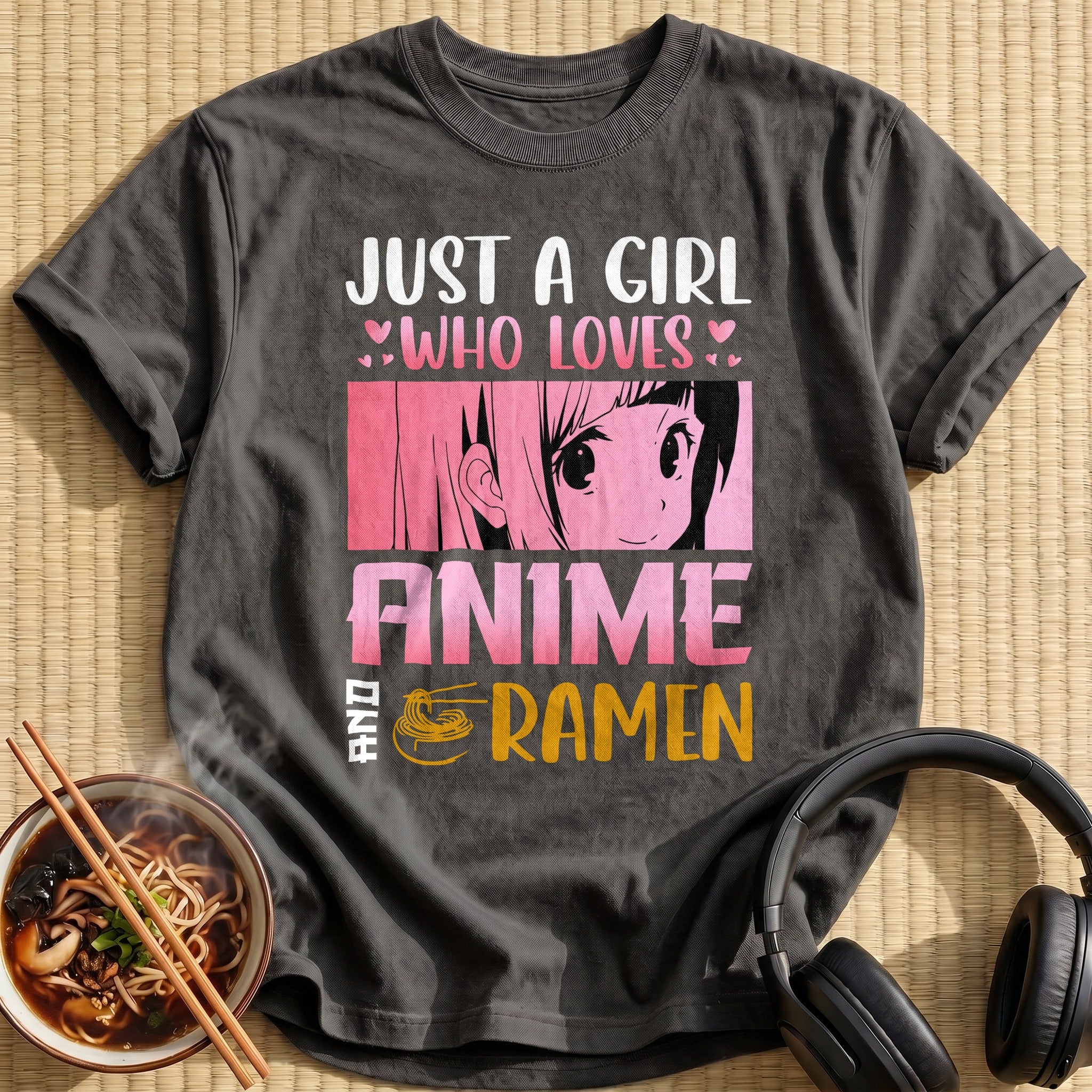 Who Loves Anime Ramen Smiling Girl - Charcoal