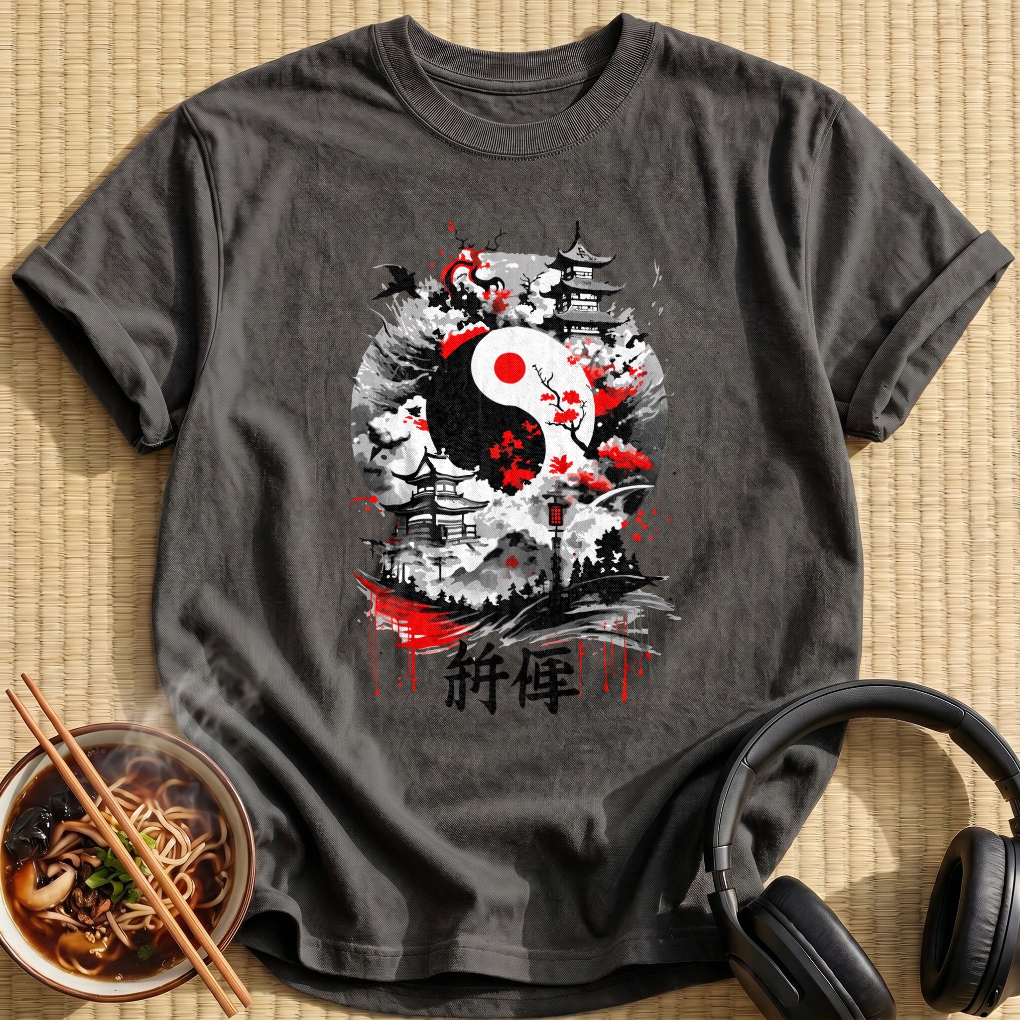 Yin Yang Pagoda Cherry Blossom - Charcoal
