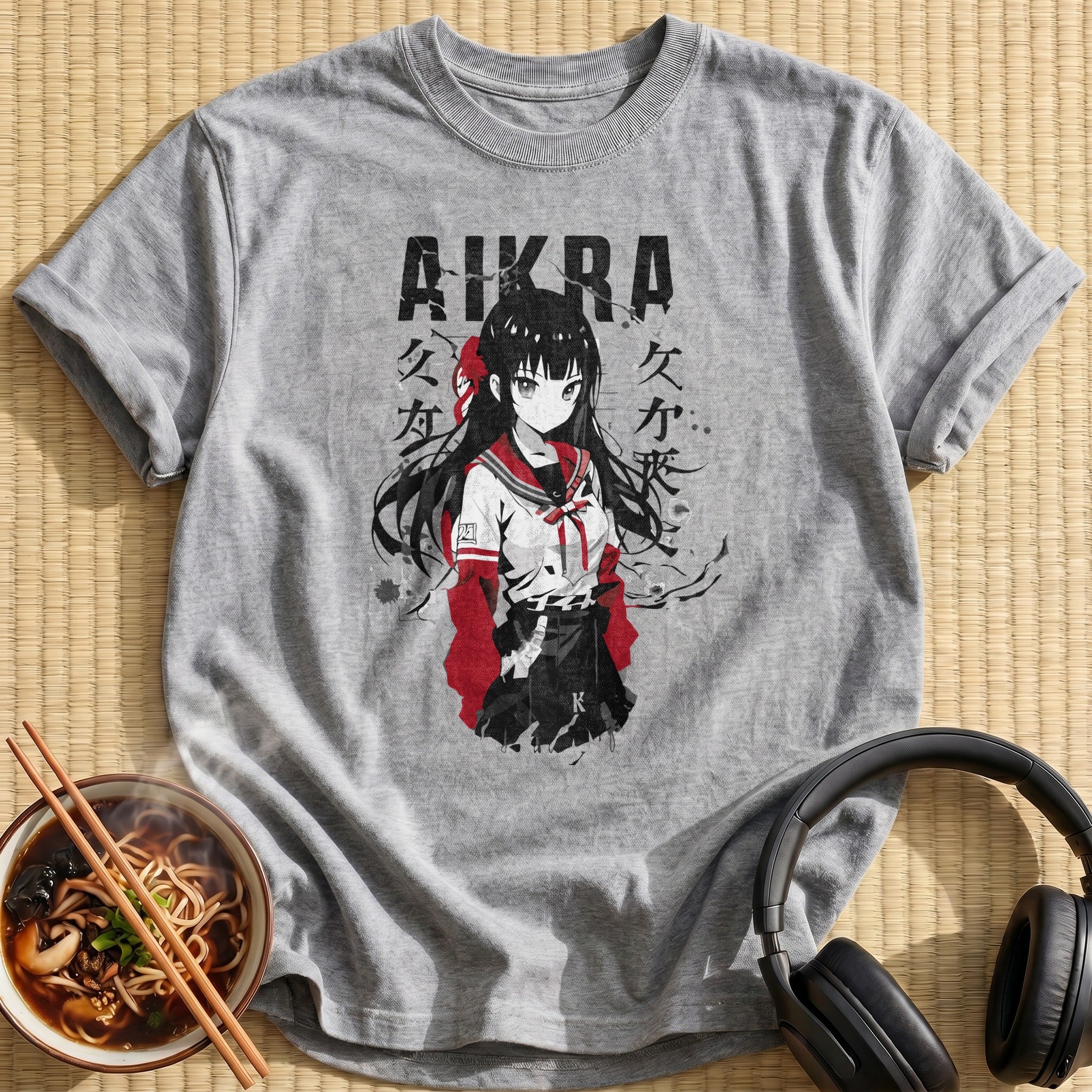 Aikra Schoolgirl Monochrome Red Accent - Sport Grey