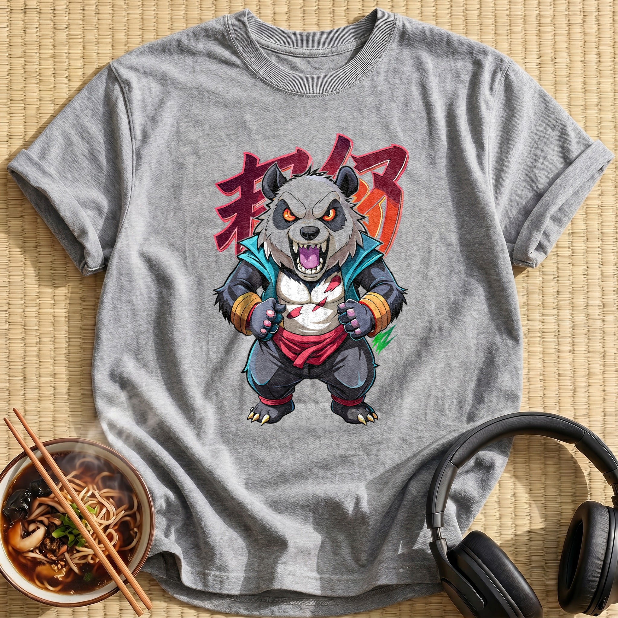 Angry Fighting Panda Warrior Cartoon - Sport Grey