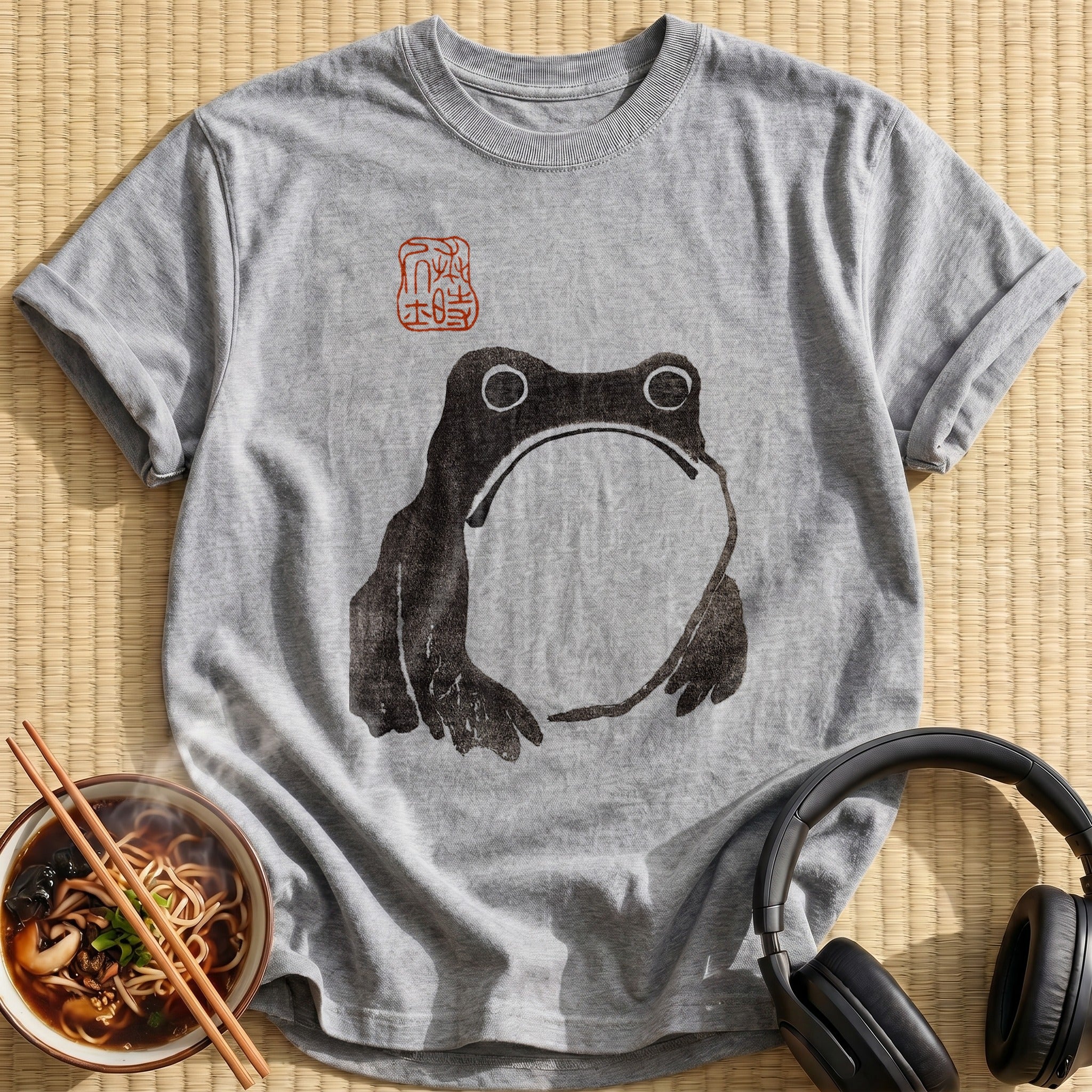 Black Ink Stamp Grumpy Frog - Sport Grey