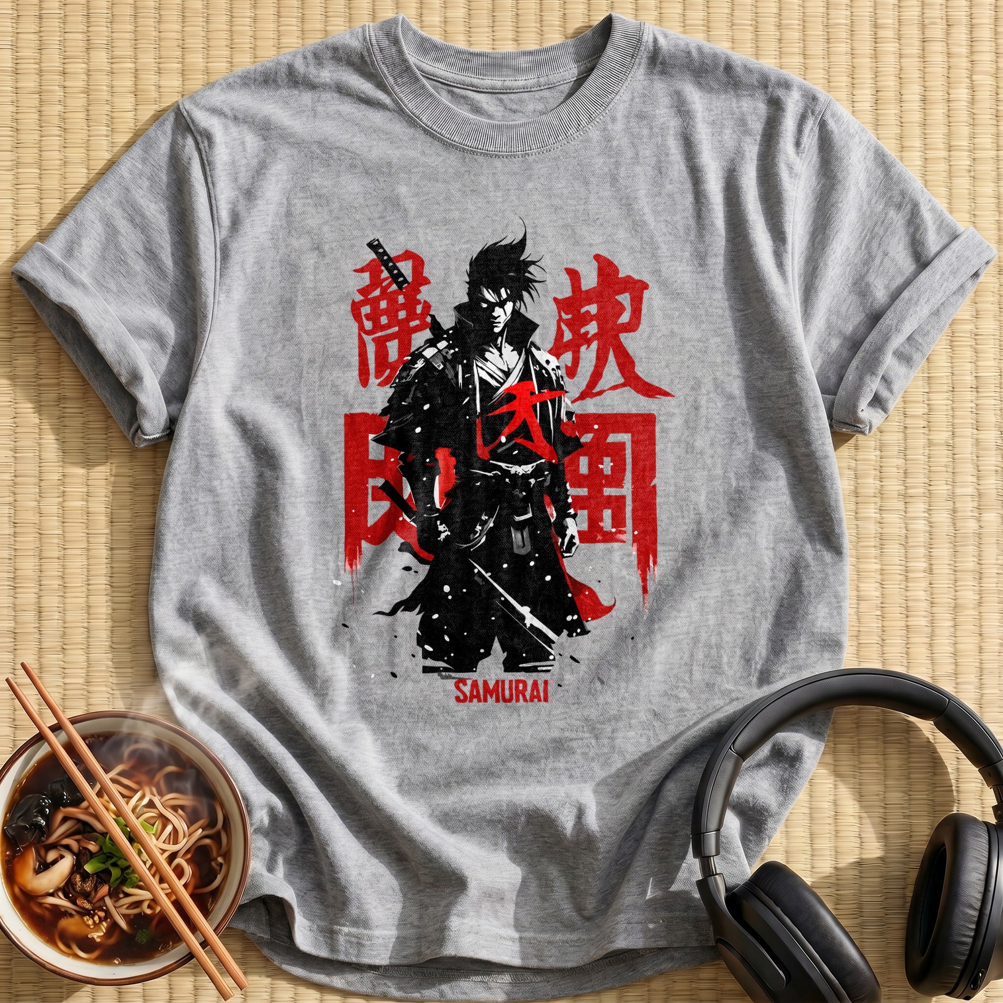 Black Red Samurai Warrior Kanji - Sport Grey