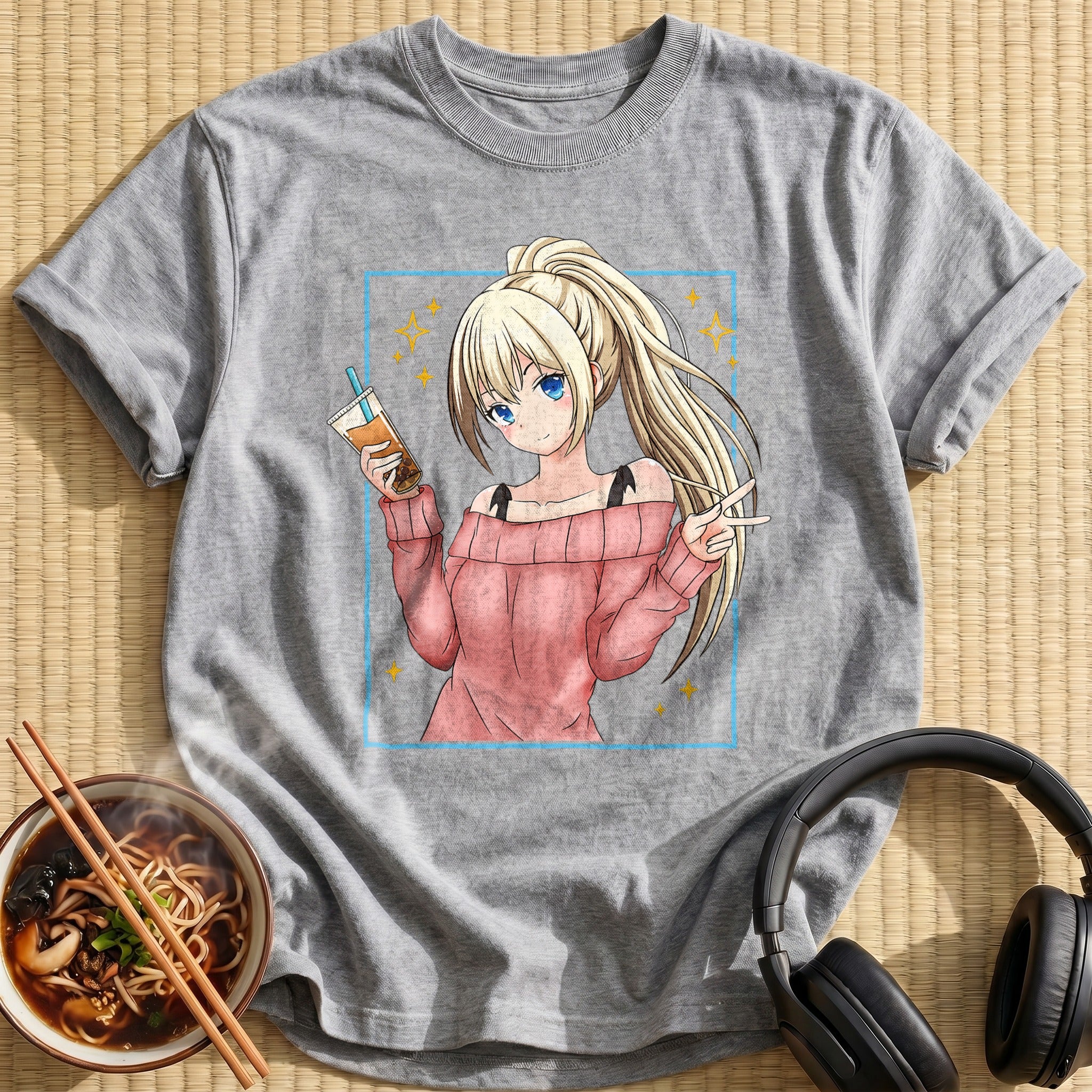 Blonde Anime Girl Bubble Tea - Sport Grey