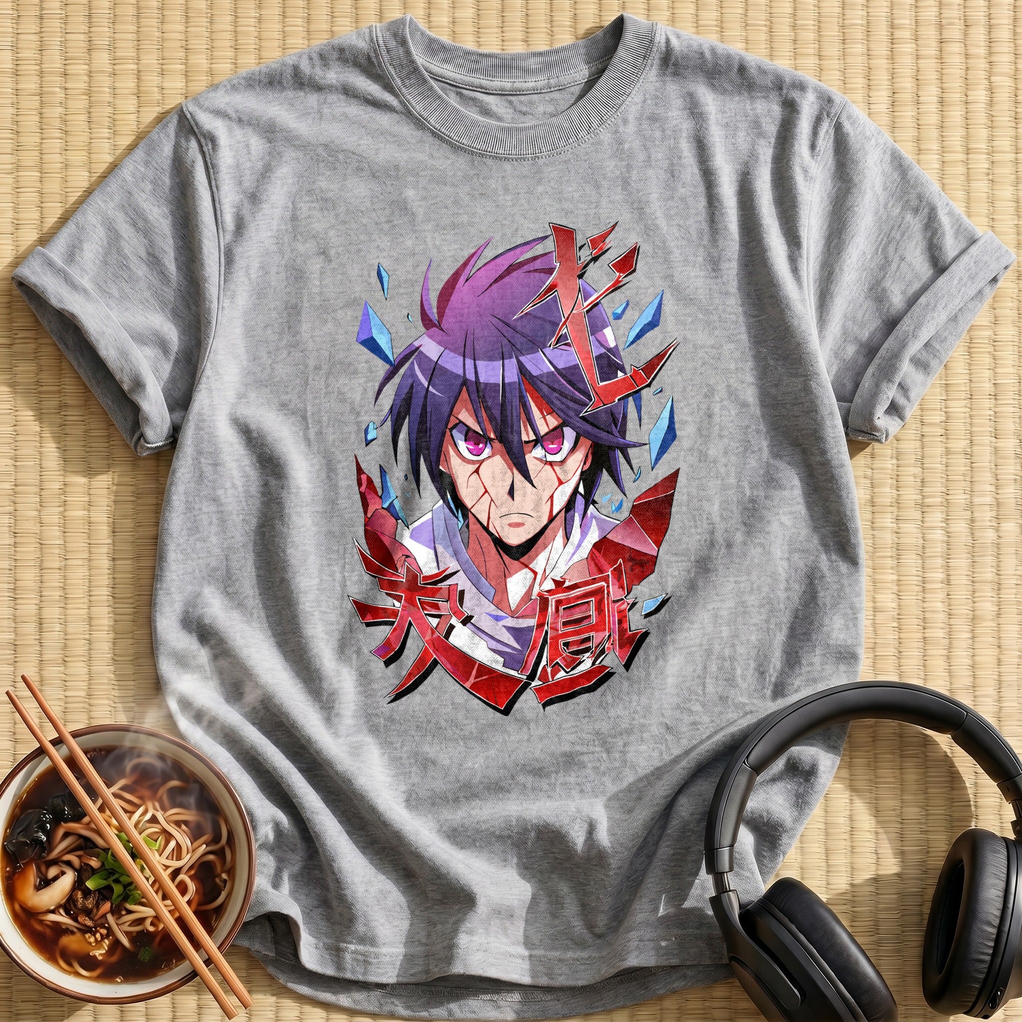 Bloodied Scarred Anime Warrior Portrait - Sport Grey