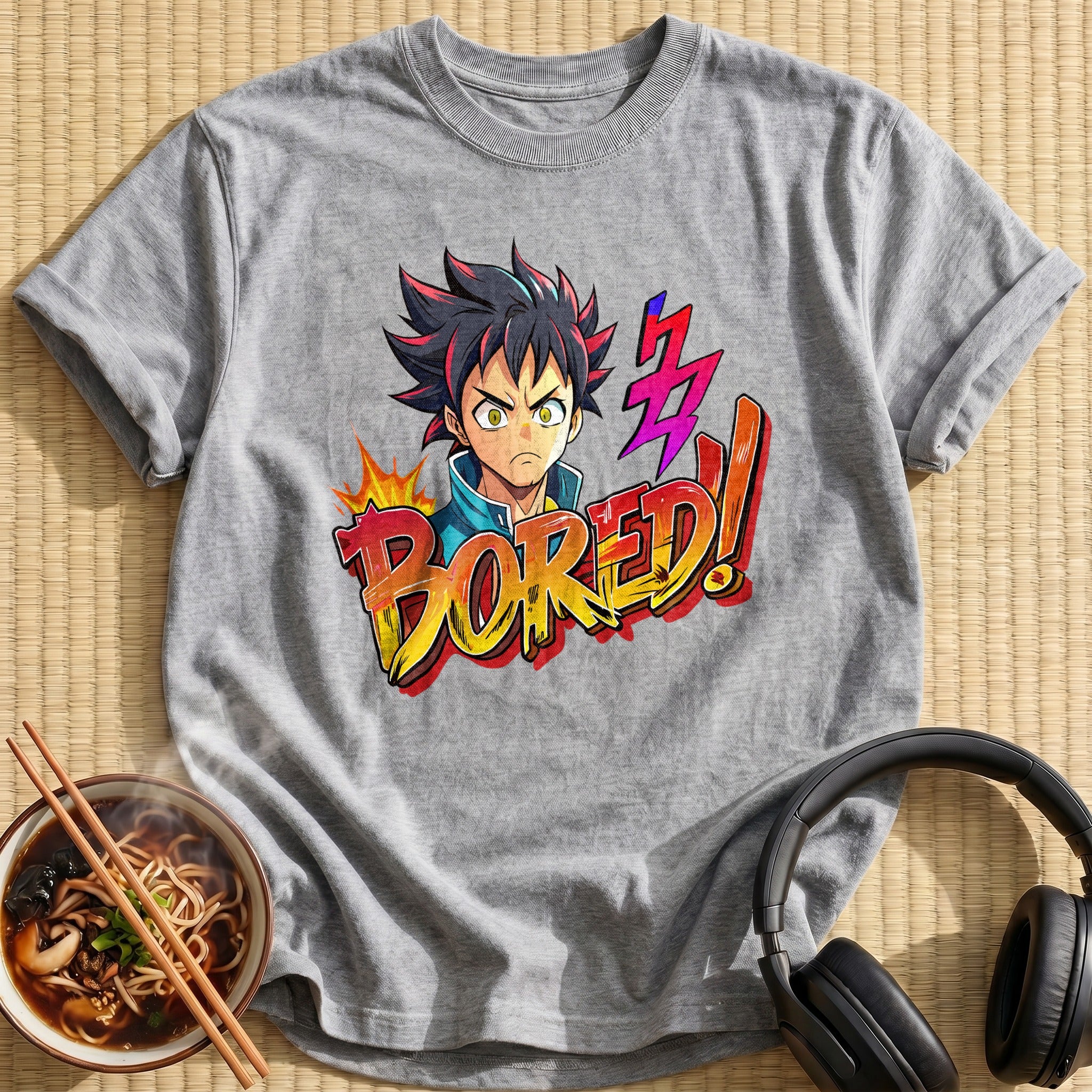 Bored Spiky Hair Anime Boy - Sport Grey