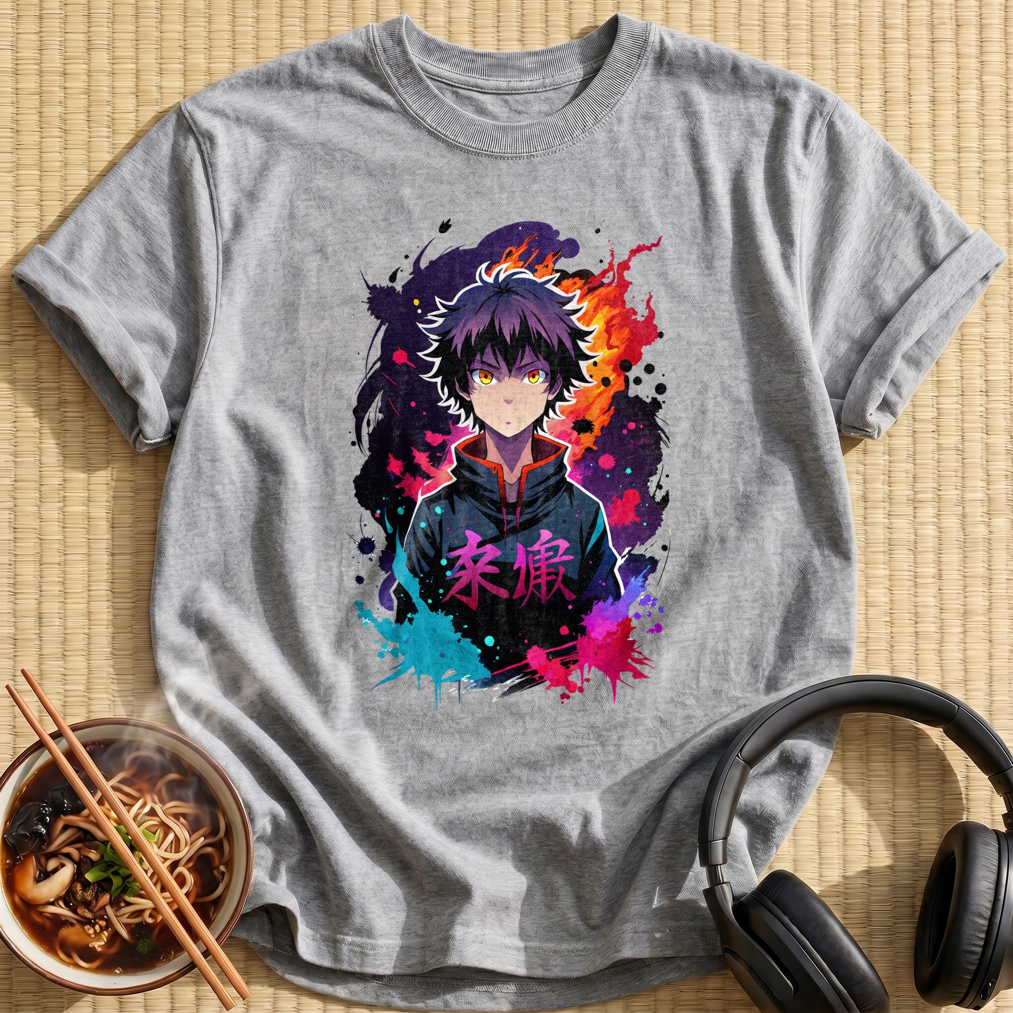 Colorful Ink Splatter Anime Boy Flames - Sport Grey
