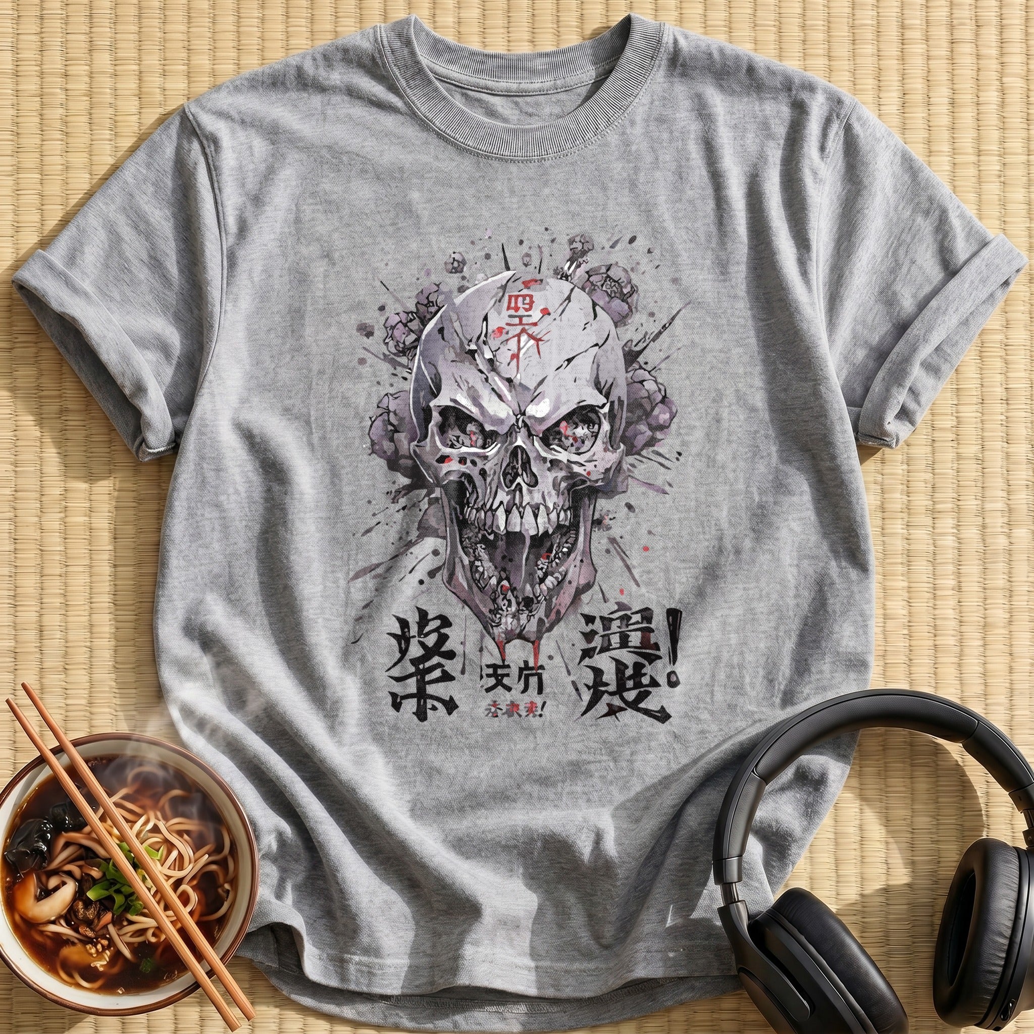 Cracked Grey Skull Blood Splatter - Sport Grey