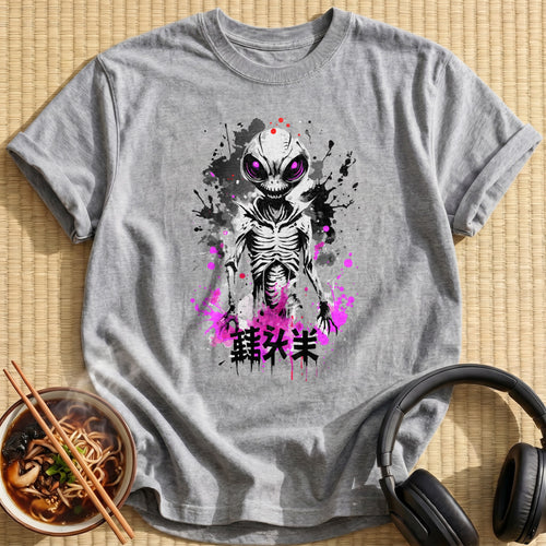 Creepy Grinning Alien Ink Splatter - Sport Grey