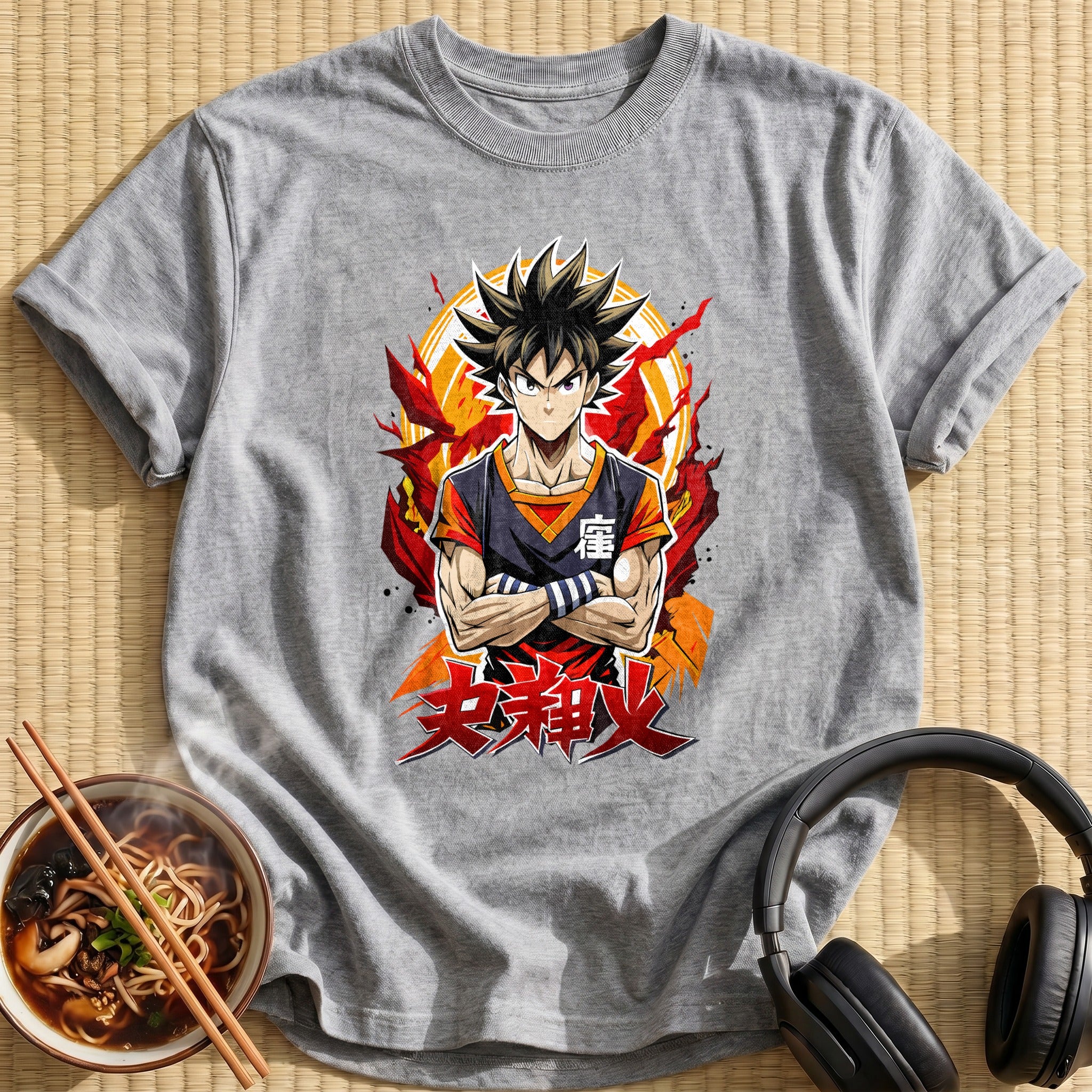 Crossed Arms Fiery Anime Warrior - Sport Grey