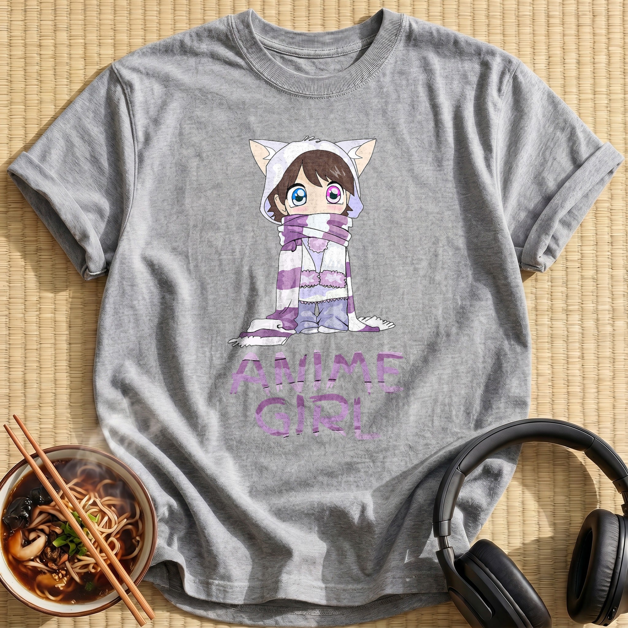 Cute Chibi Girl Kitty Hoodie - Sport Grey