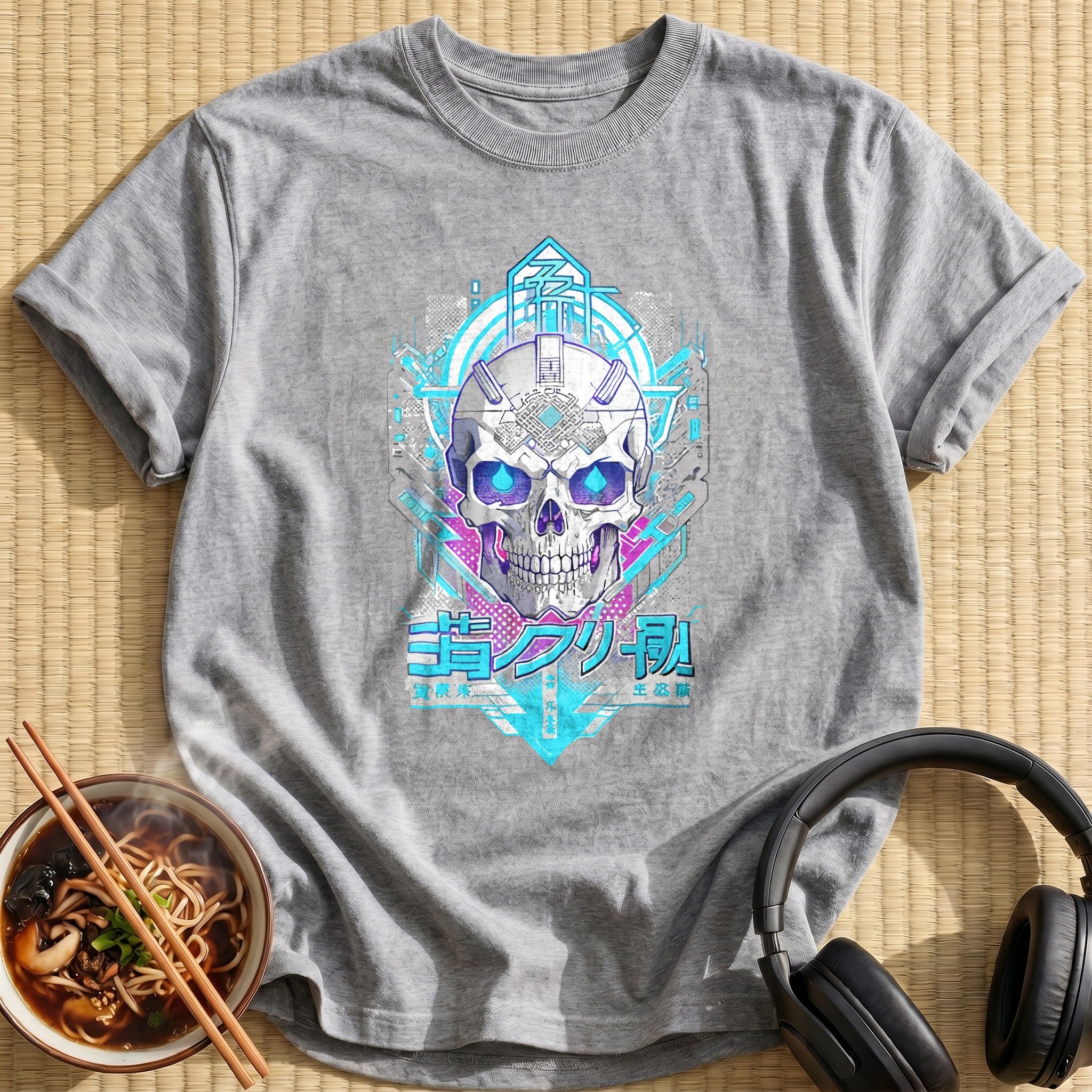 Cyberpunk Blue Cyborg Tech Skull - Sport Grey