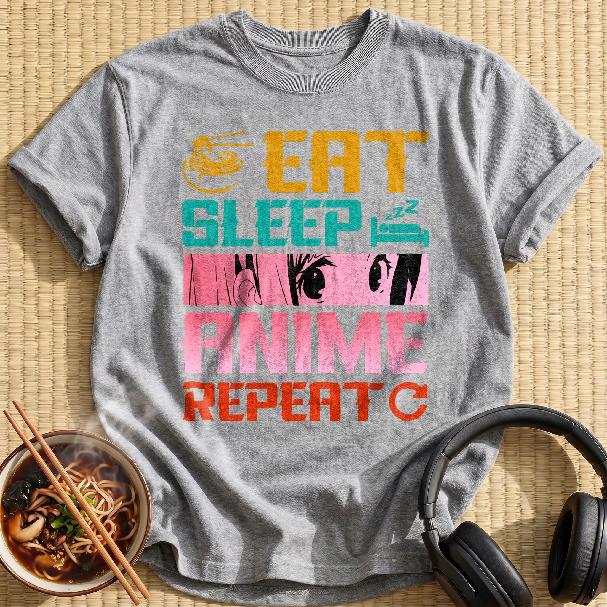 Eat Sleep Anime Repeat Slogan - Sport Grey