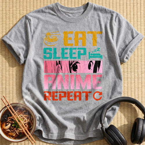 Eat Sleep Anime Repeat Slogan - Sport Grey