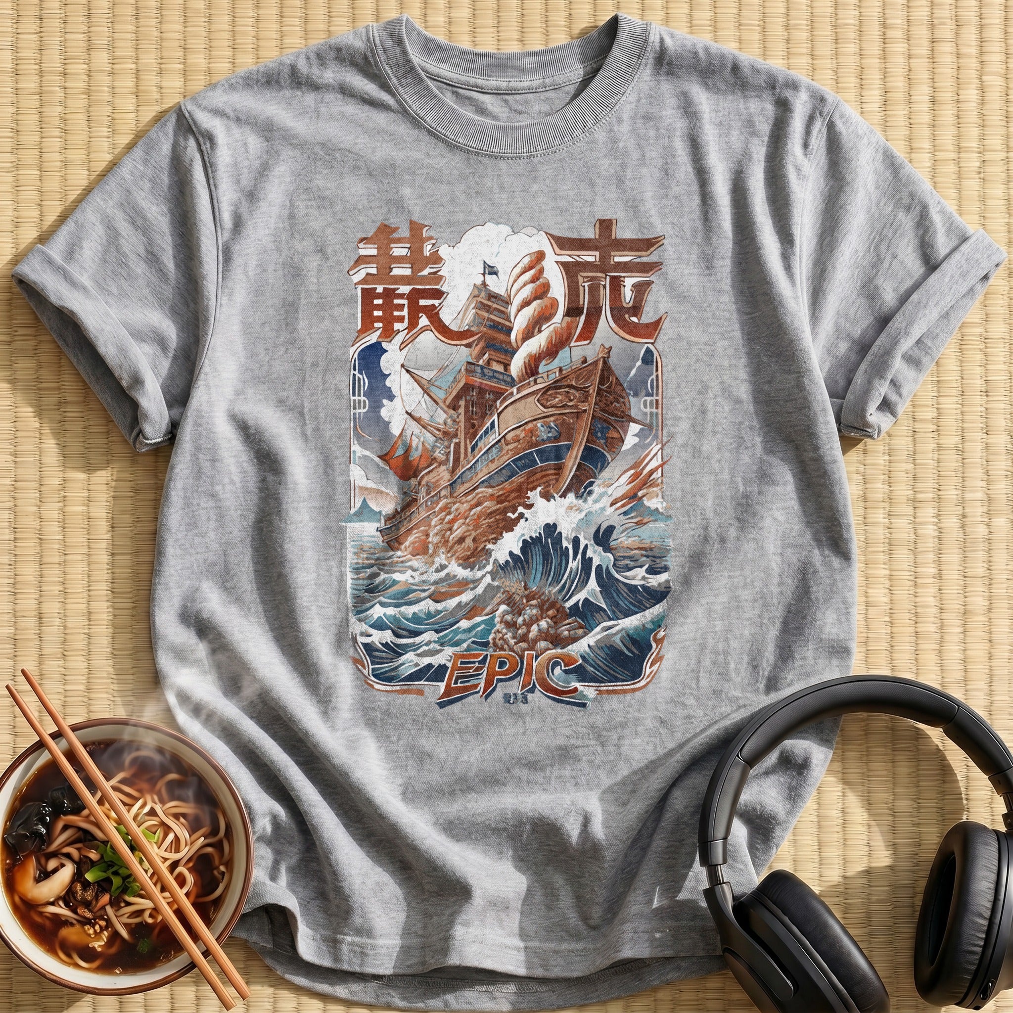 Epic Ship Riding Ocean Waves - Sport Grey