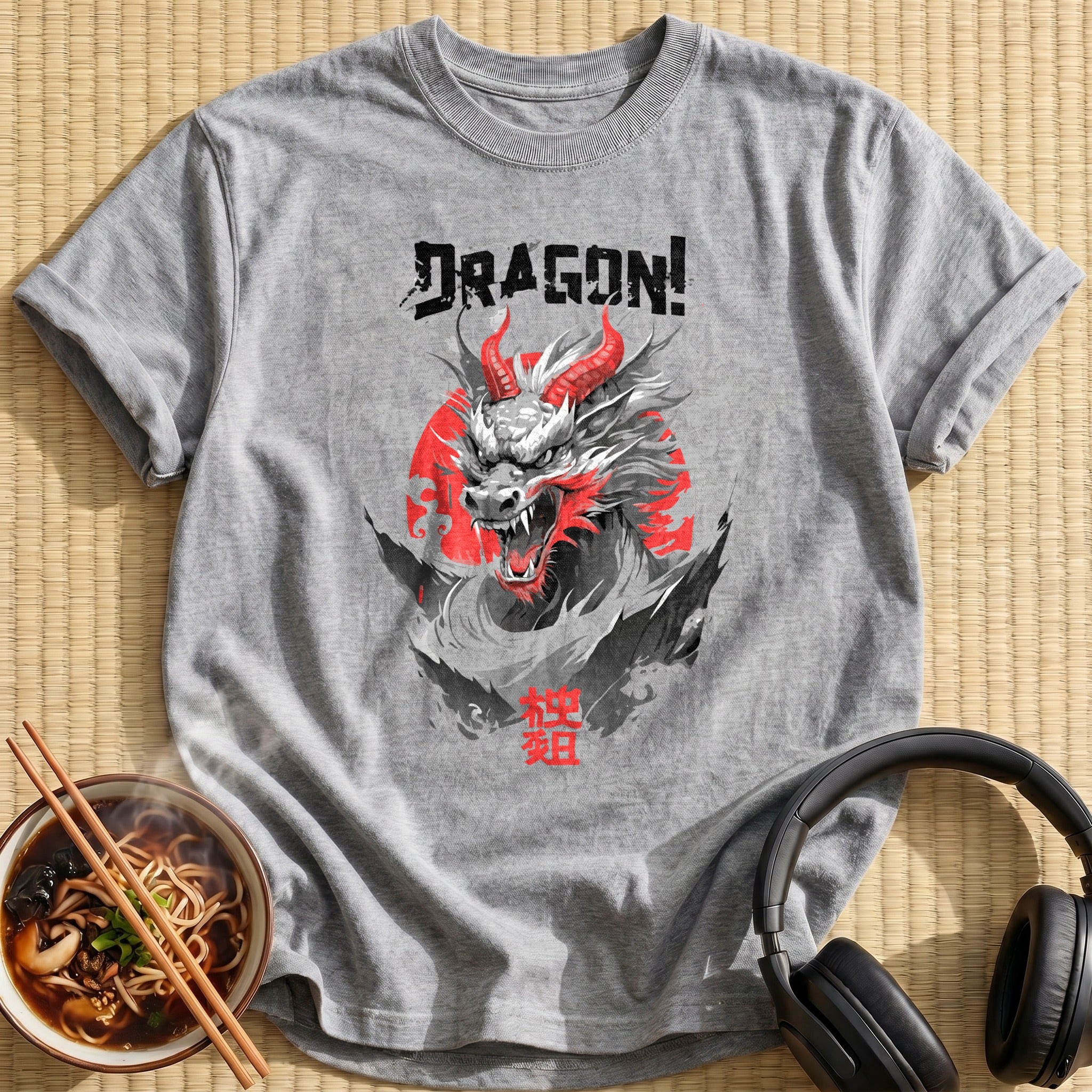 Fierce Horned Dragon Head Roaring - Sport Grey