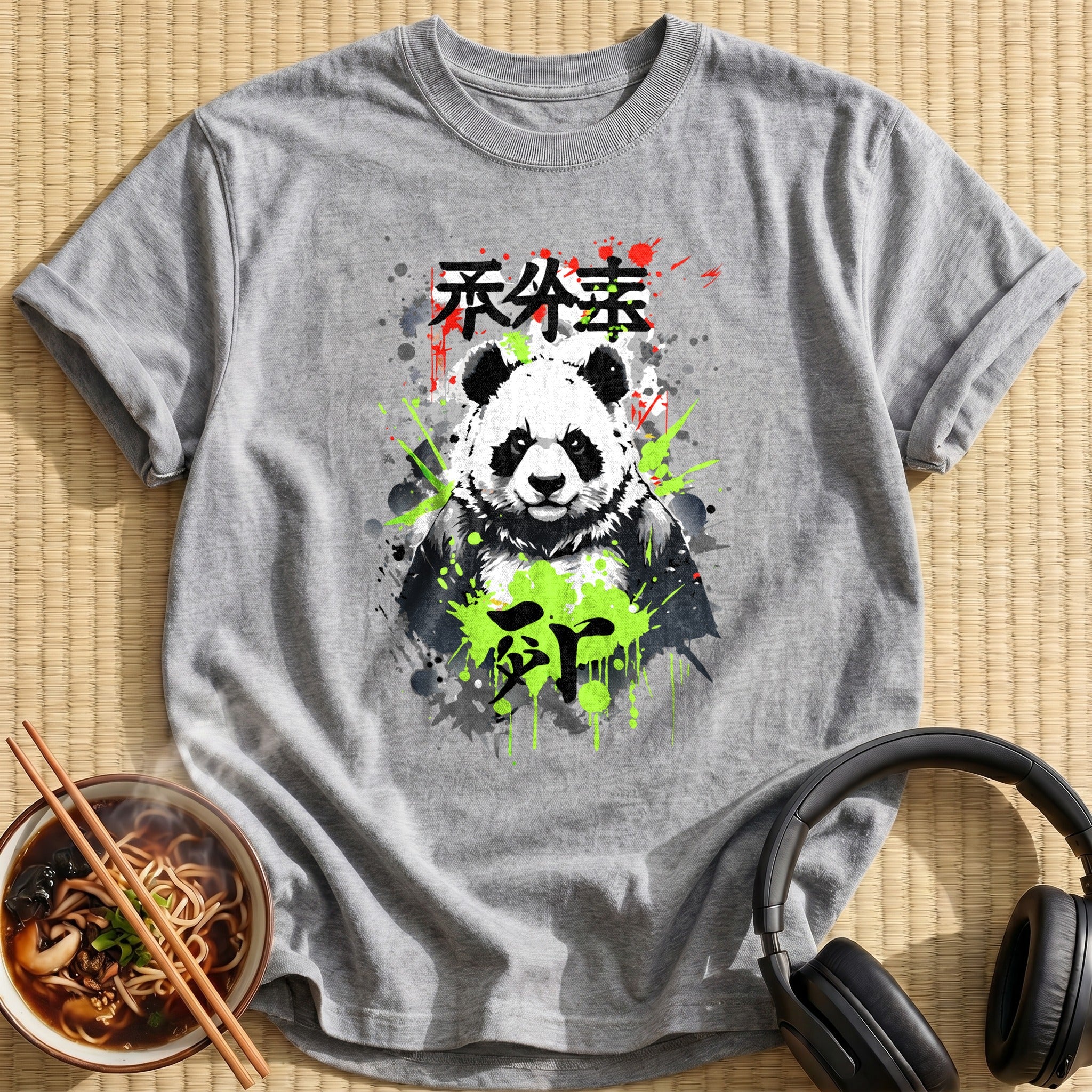 Fierce Panda Green Ink Splatter Art - Sport Grey