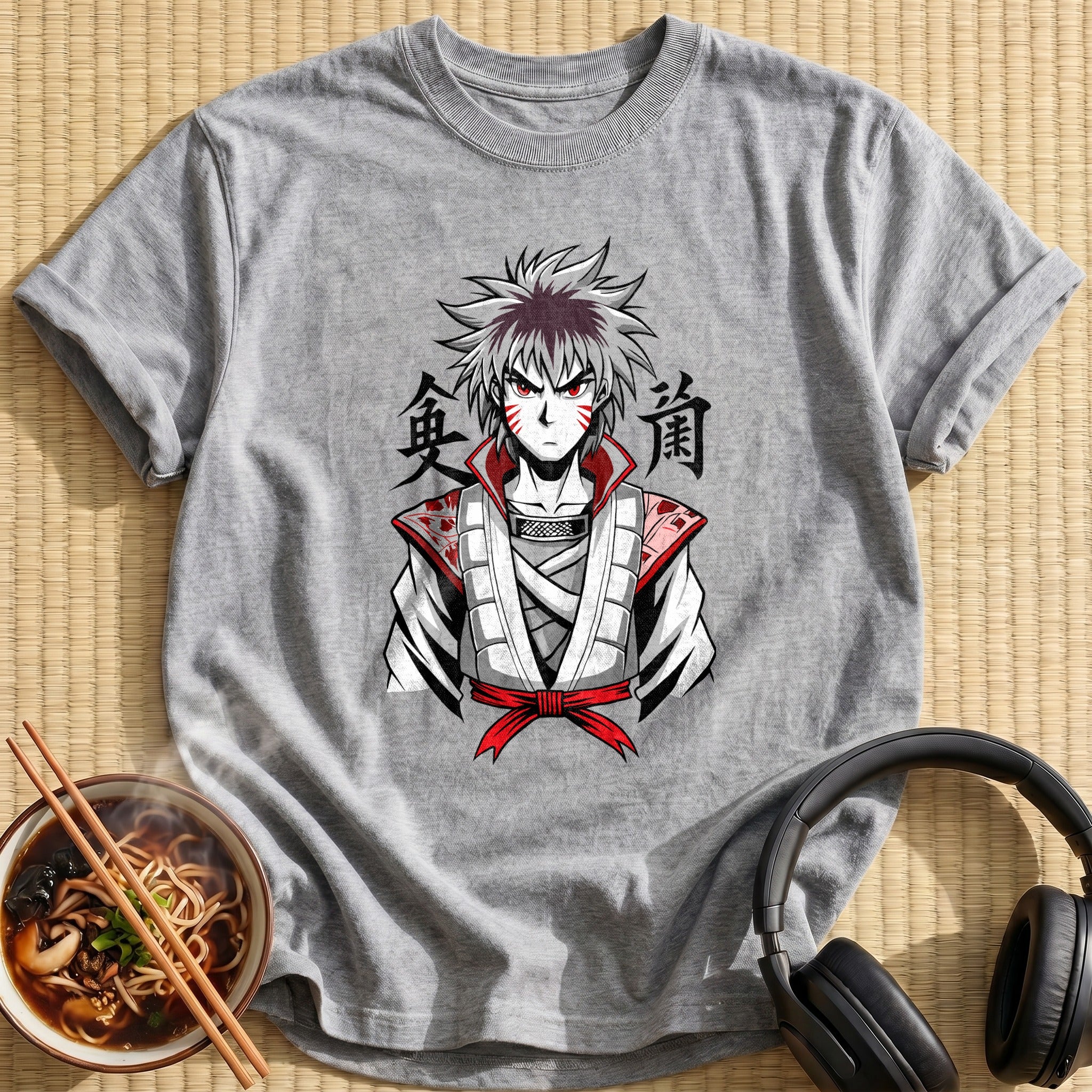 Fierce White Haired Samurai Warrior - Sport Grey