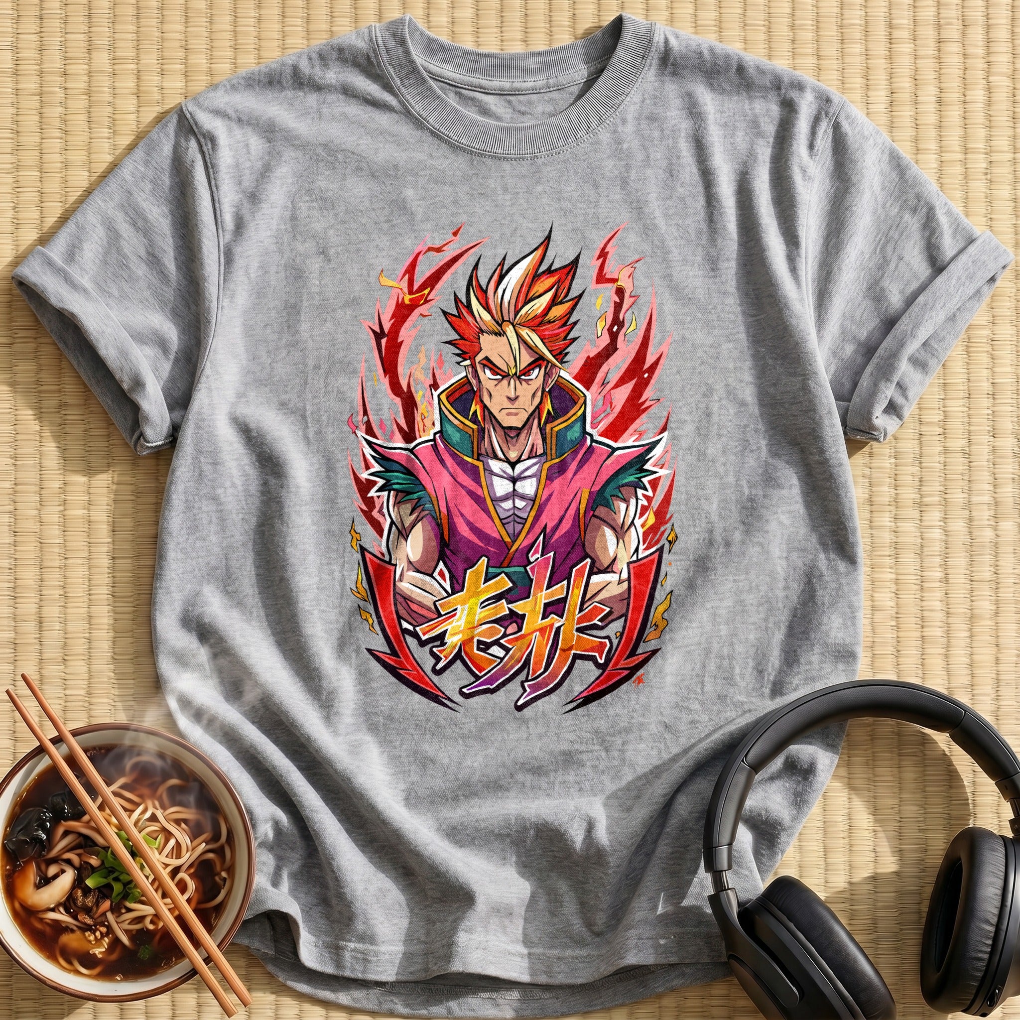 Fiery Flame Haired Anime Fighter - Sport Grey