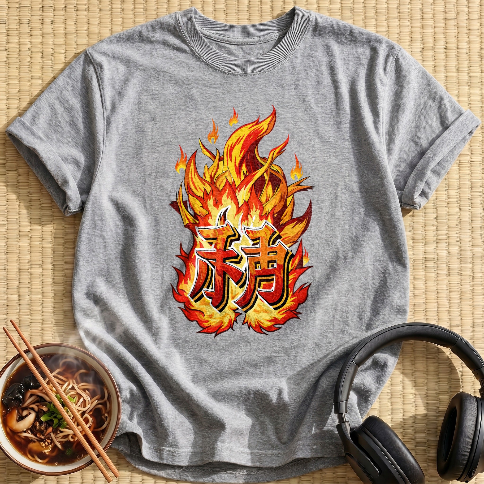 Fiery Japanese Kanji Flame Lettering - Sport Grey