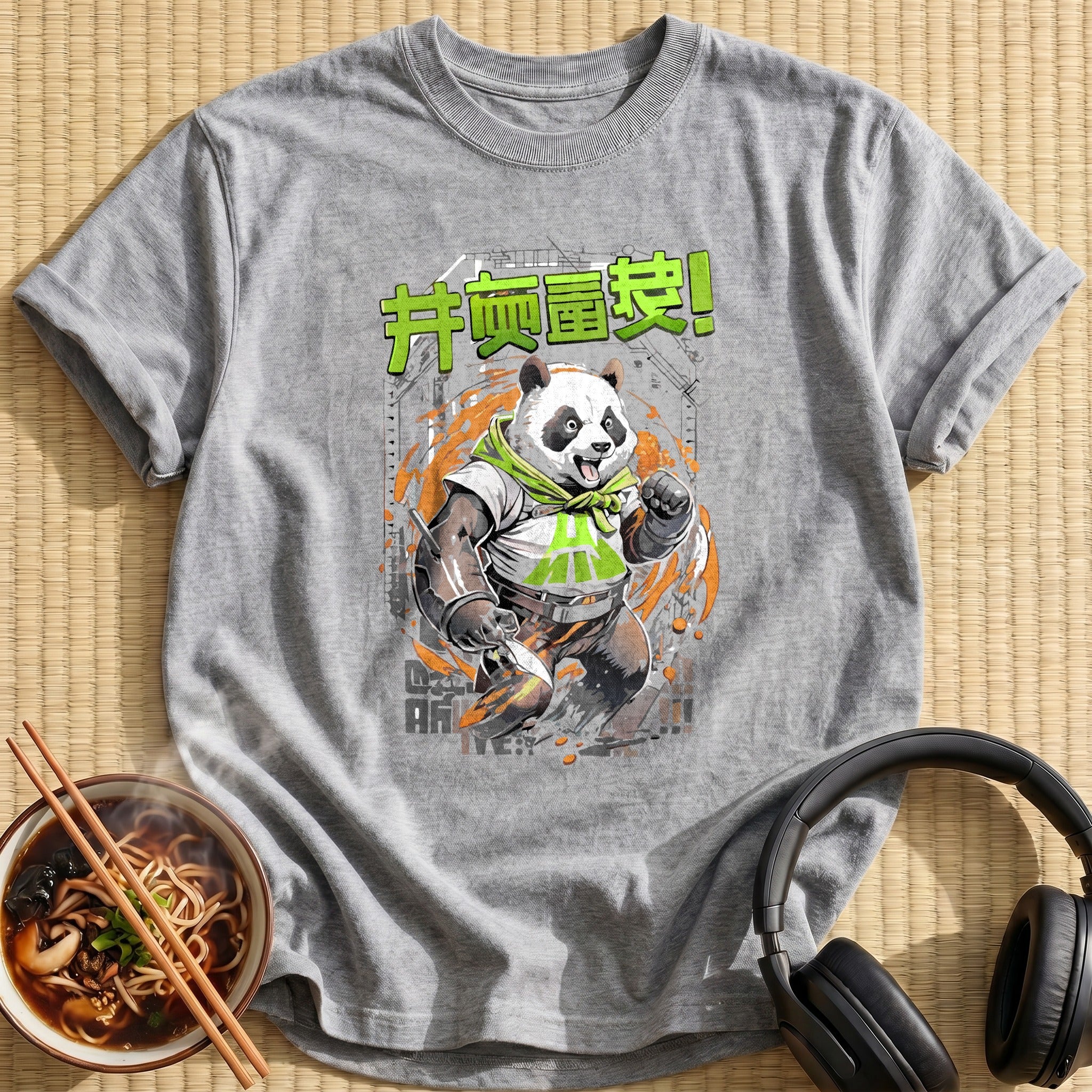 Fighting Panda Green Splash Action - Sport Grey