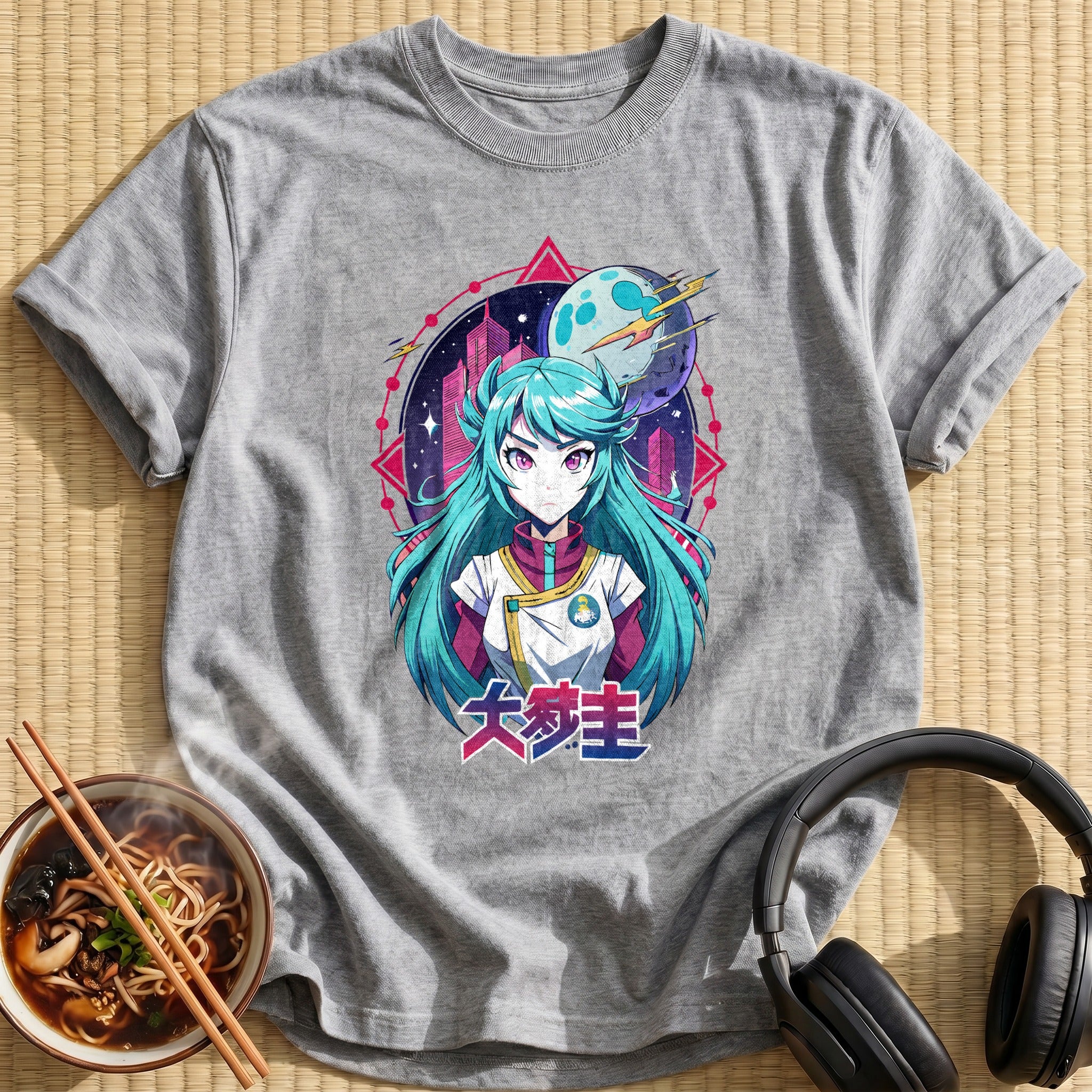 Futuristic Space City Anime Girl - Sport Grey
