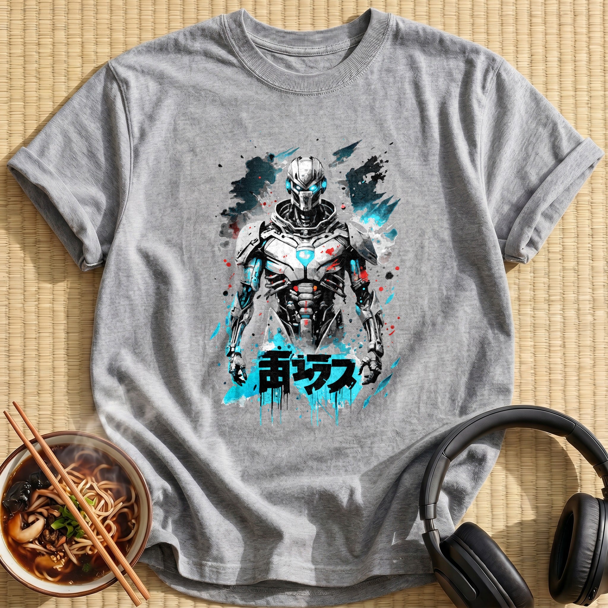 Glowing Blue Cyborg Warrior Armor - Sport Grey