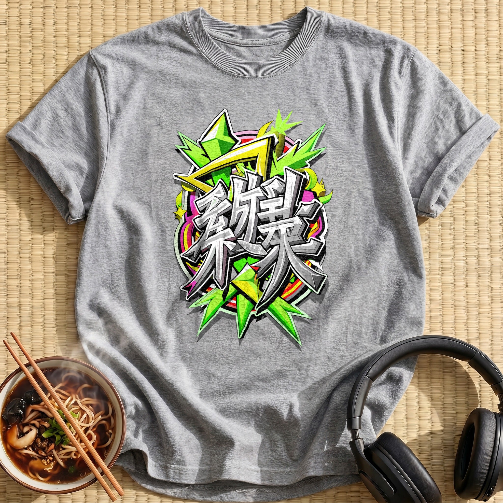 Green Graffiti Japanese Kanji Lettering Art - Sport Grey