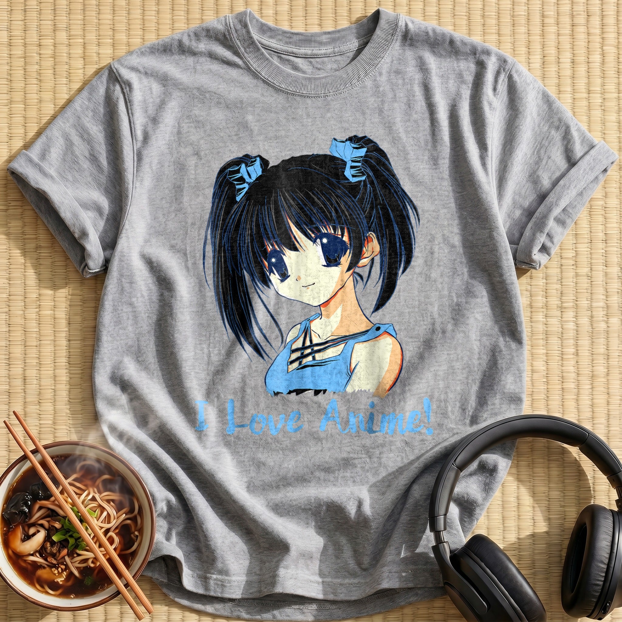 I Love Anime Twintail Girl Portrait - Sport Grey